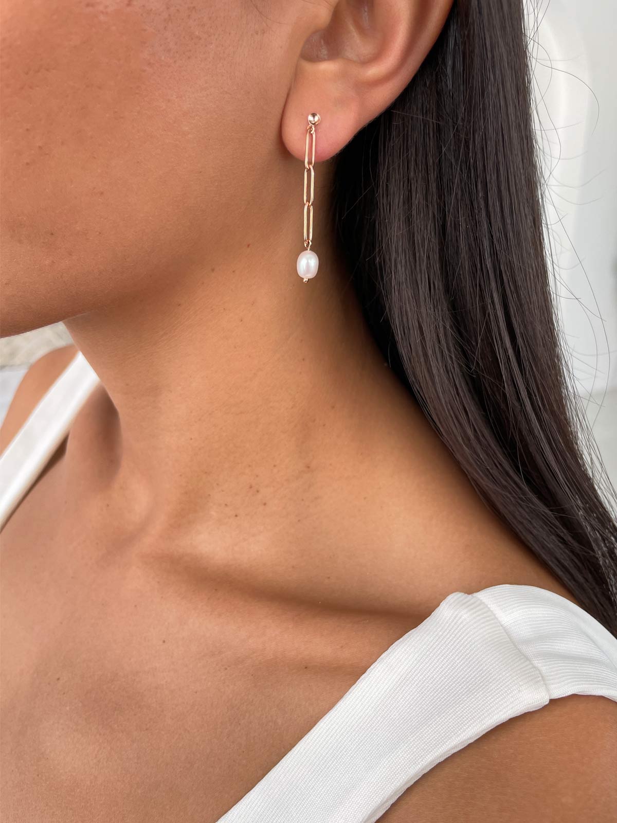 עגילים נופלים חוליות ופנינה