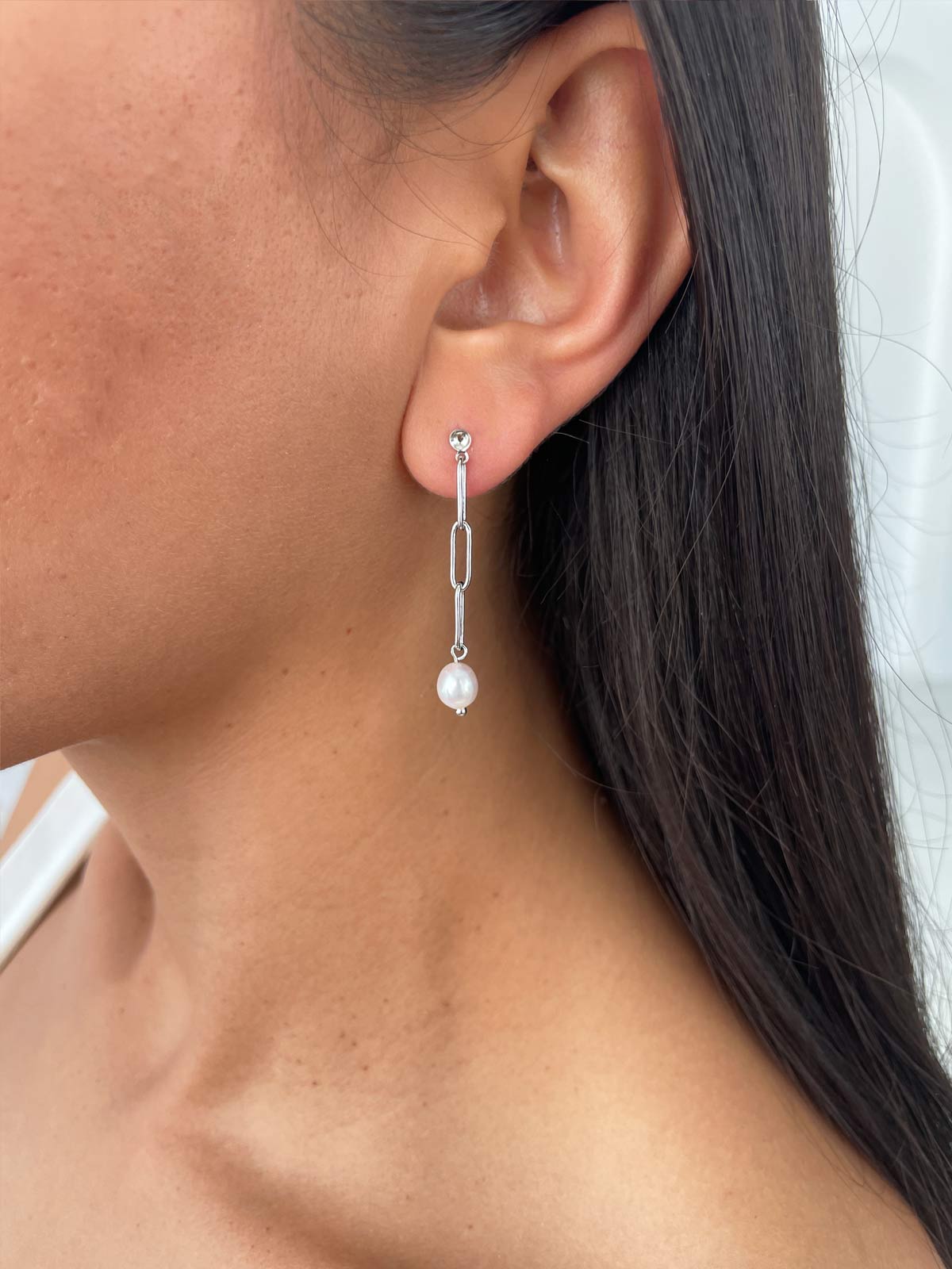 עגילים נופלים חוליות ופנינה