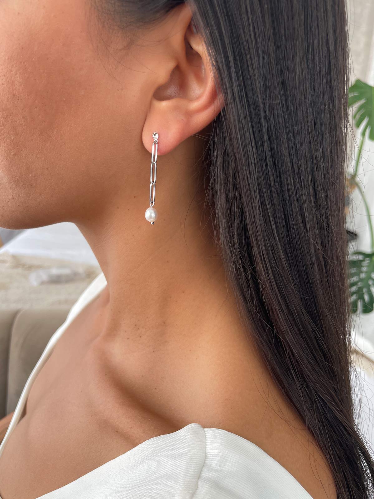 עגילים נופלים חוליות ופנינה