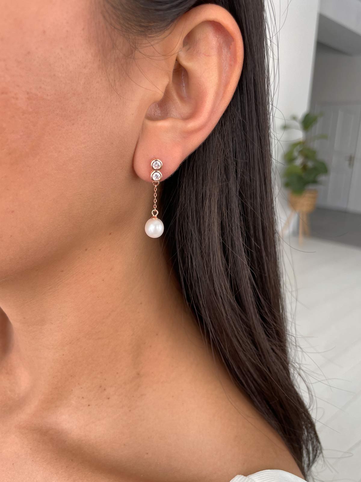 עגילים נופלים סוליטרים ופנינה