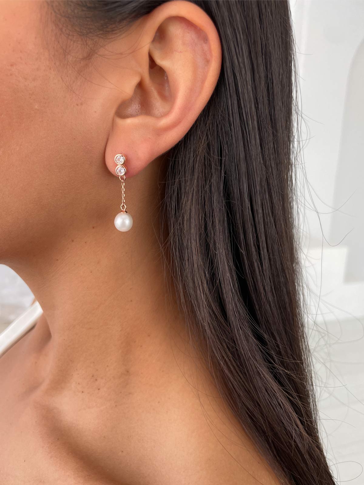 עגילים נופלים סוליטרים ופנינה