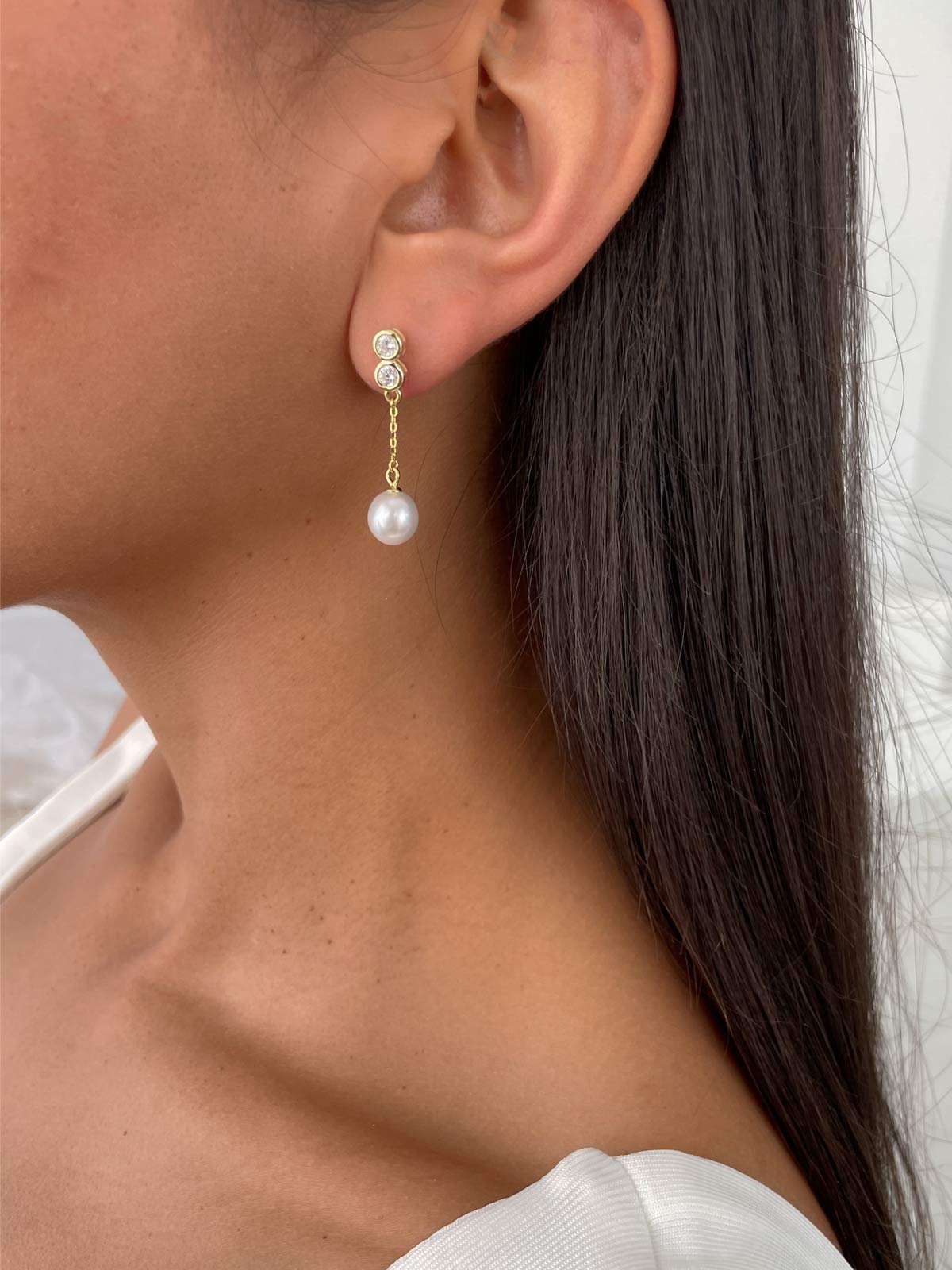 עגילים נופלים סוליטרים ופנינה