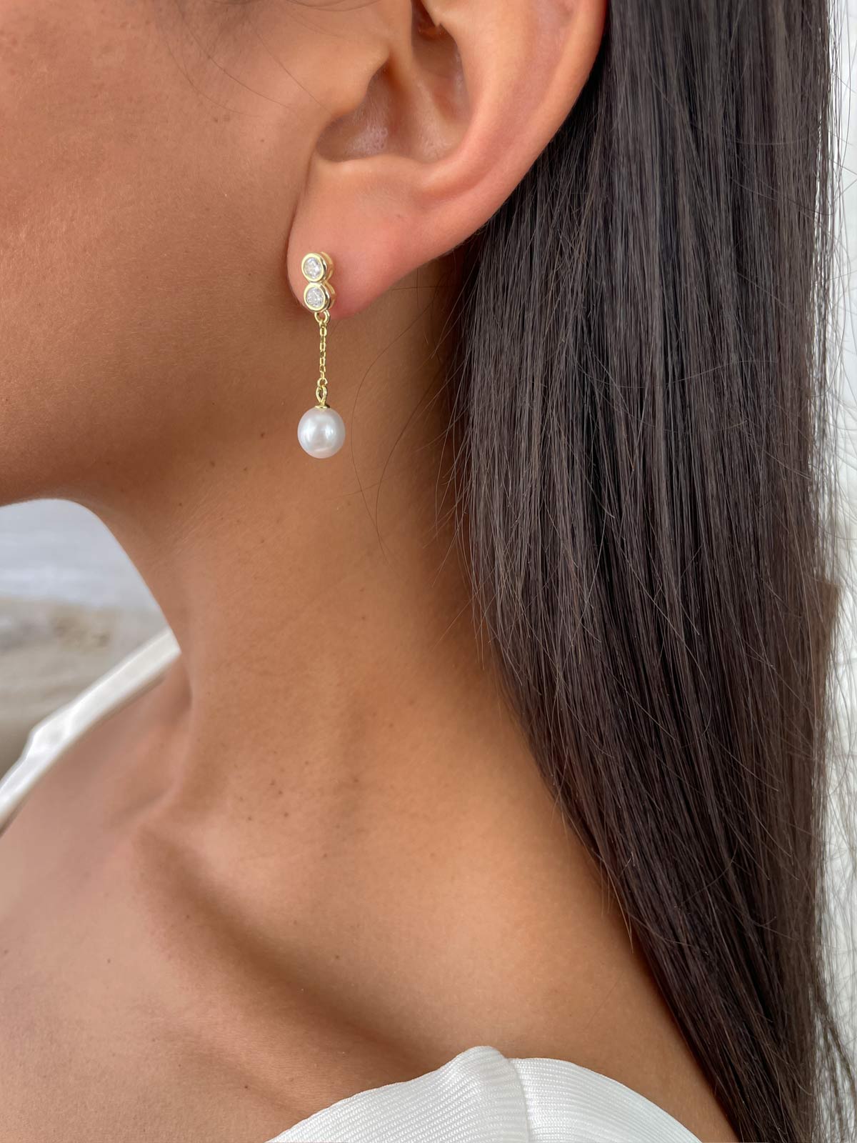 עגילים נופלים סוליטרים ופנינה