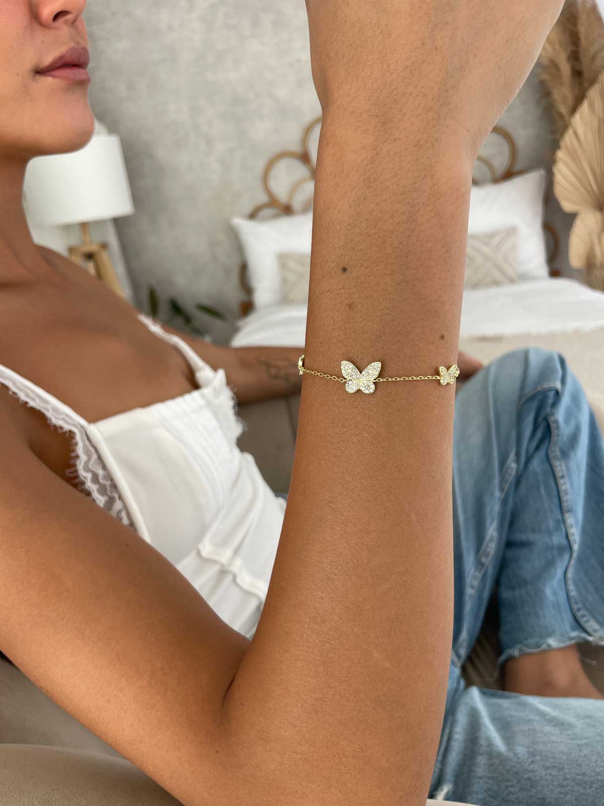 צמיד שלושה פרפרים משובצים