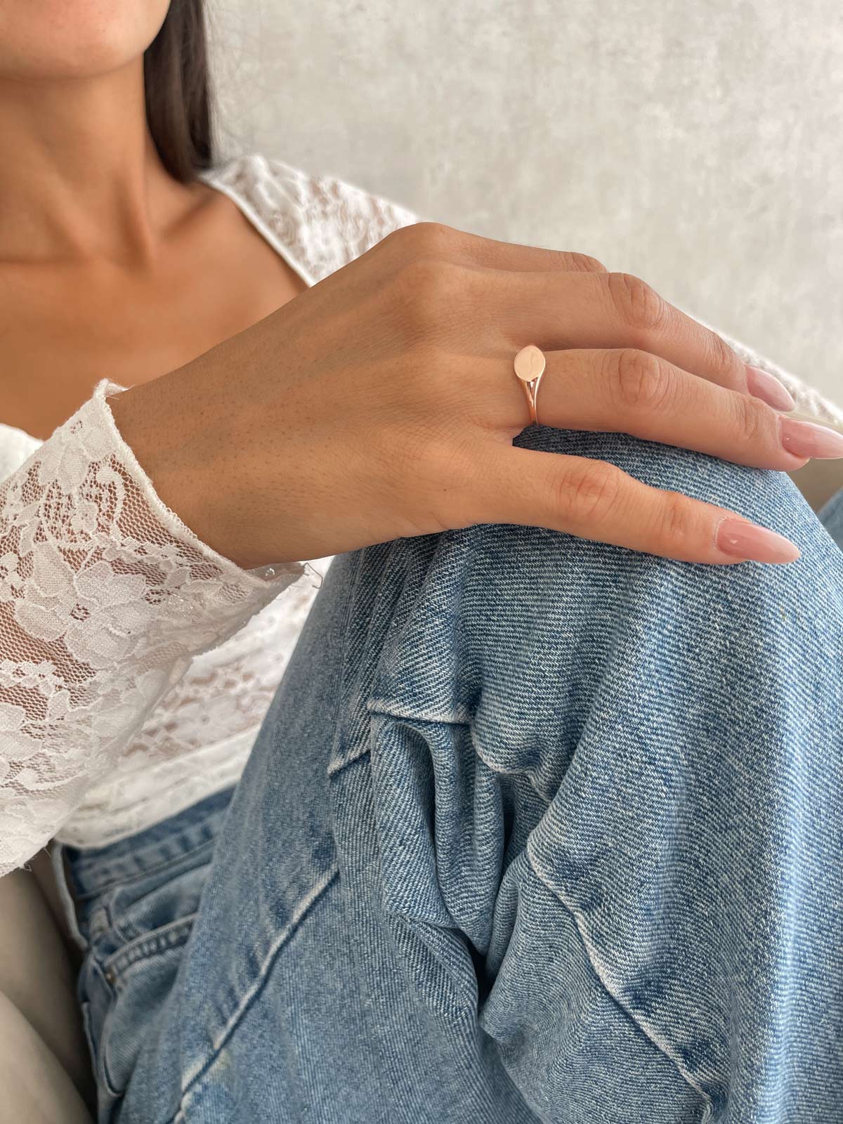 טבעת חותם מותאמת אליפסה חלקה