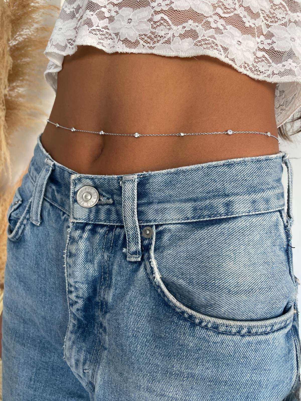 שרשרת סוליטרים עגולים ארוכה + בטן