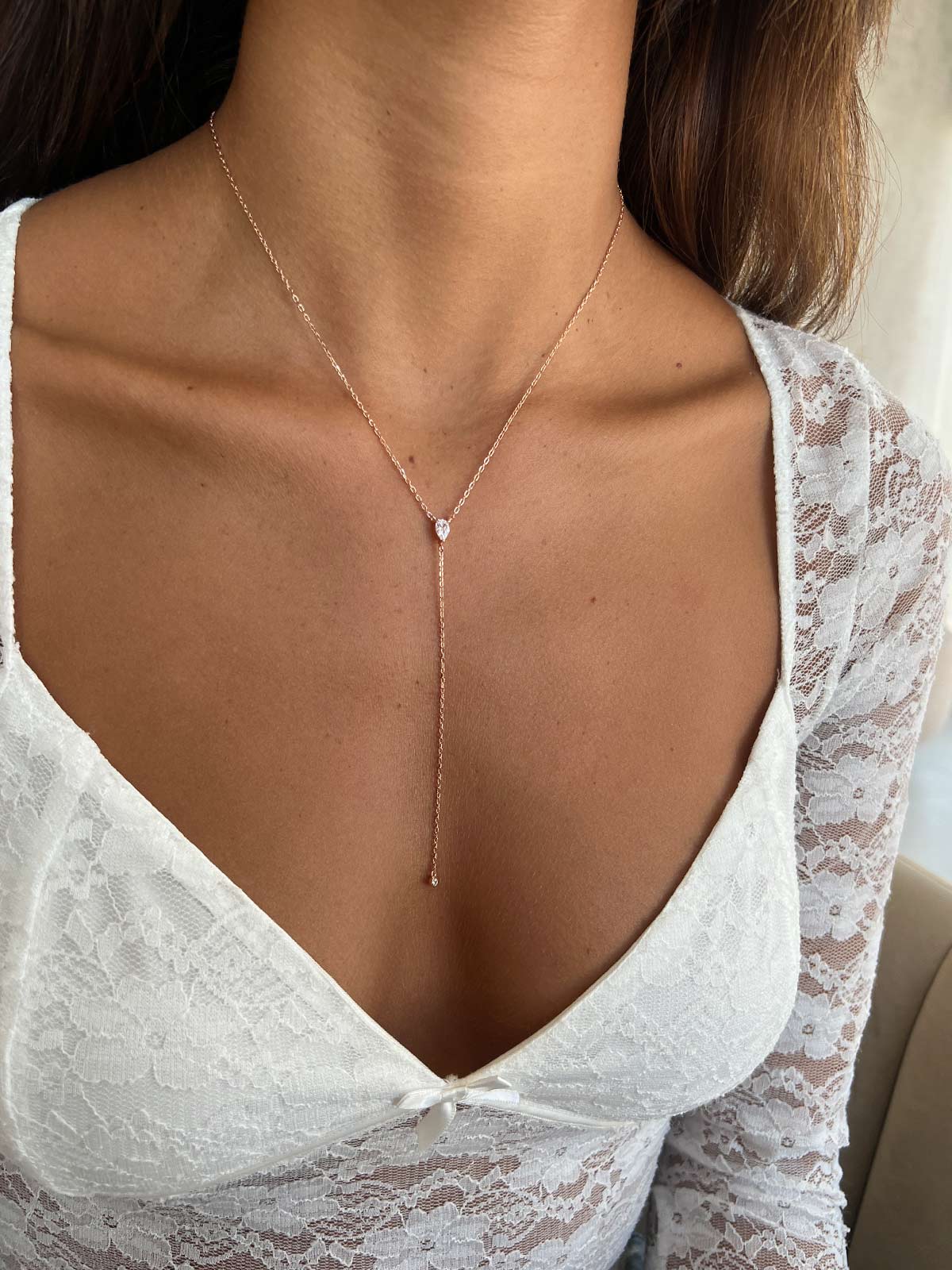 שרשרת עניבה סוליטר טיפה קטנה