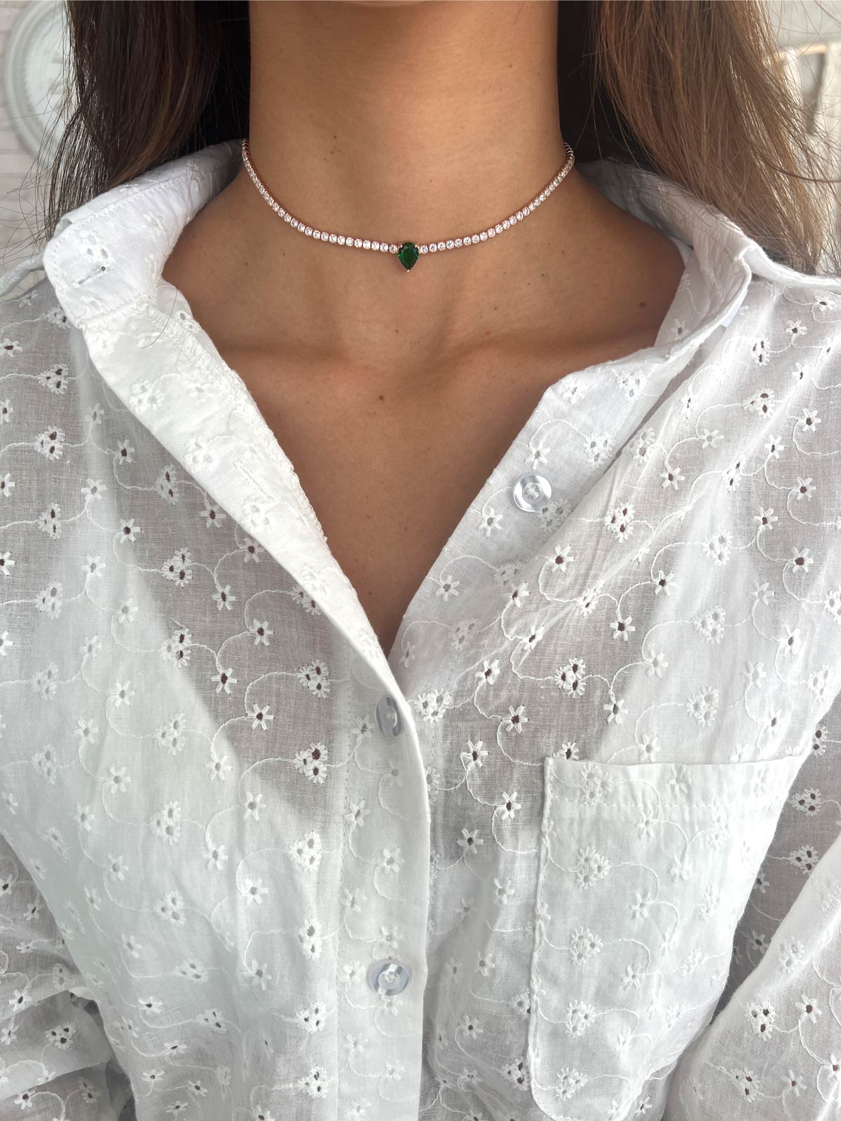 שרשרת צ'וקר טניס סוליטר טיפה ירוקה