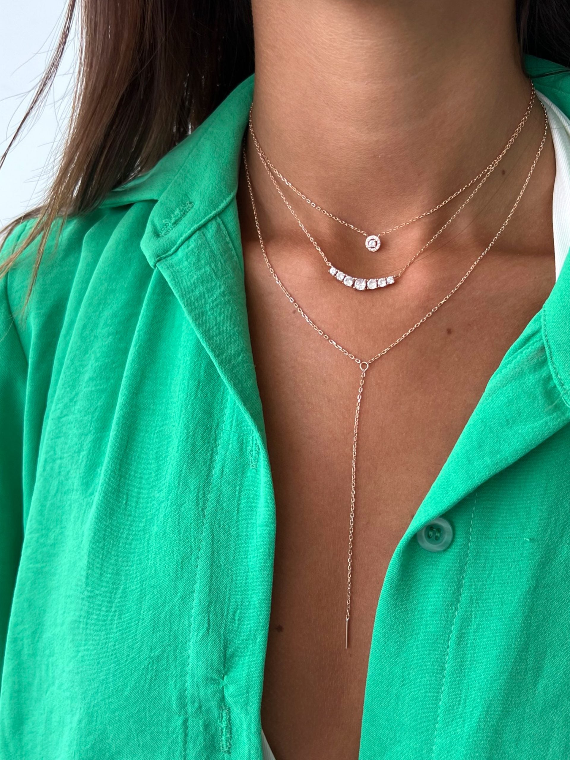 שרשרת צמודה סוליטר קטן משובץ