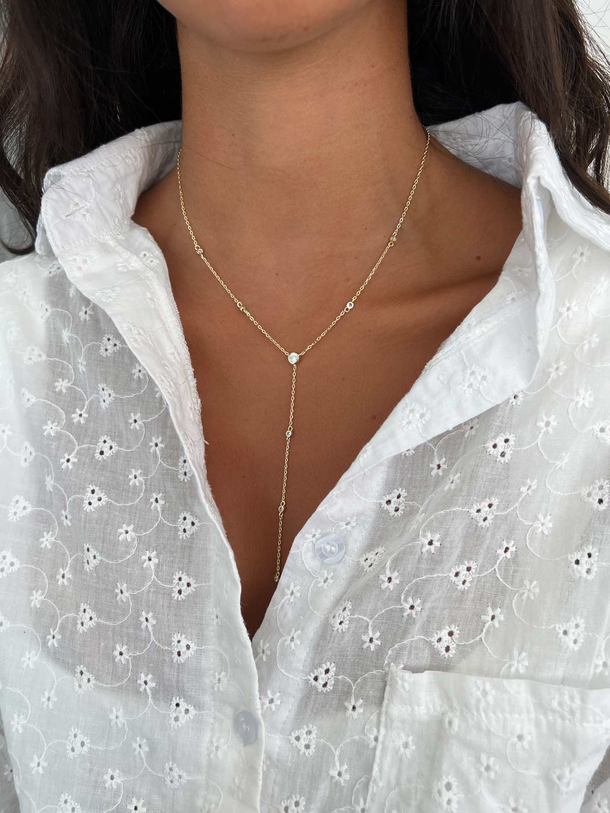 שרשרת עניבה סוליטרים עגולים