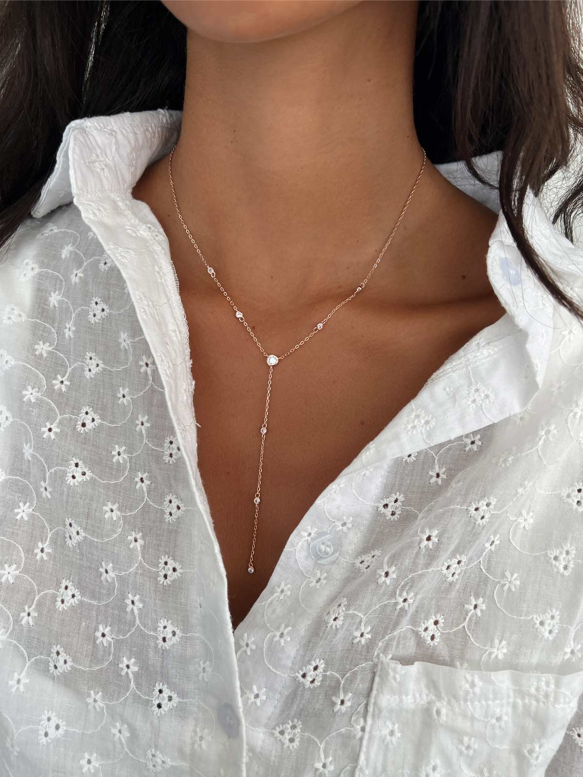 שרשרת עניבה סוליטרים עגולים