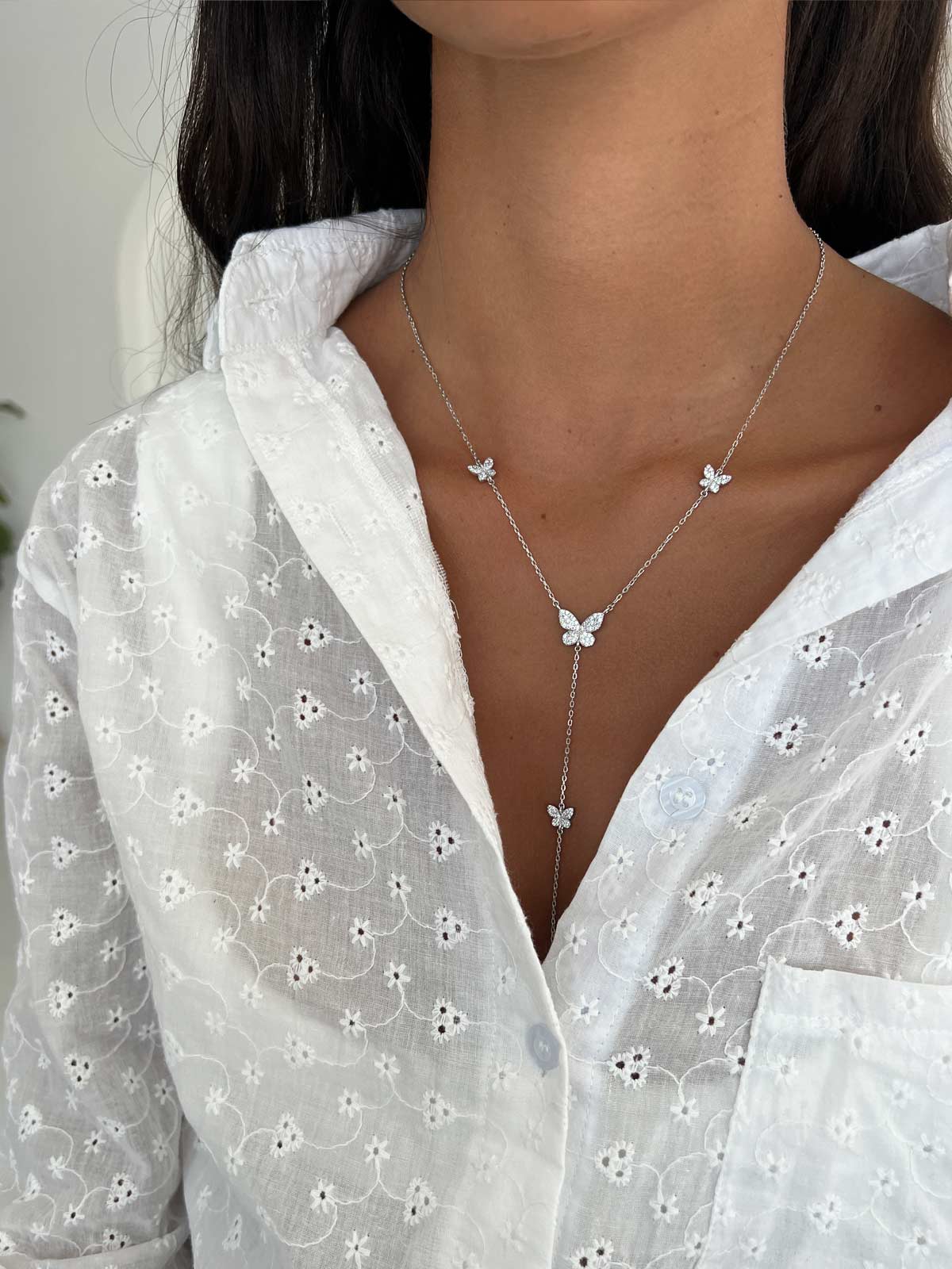 שרשרת עניבה פרפרים משובצים