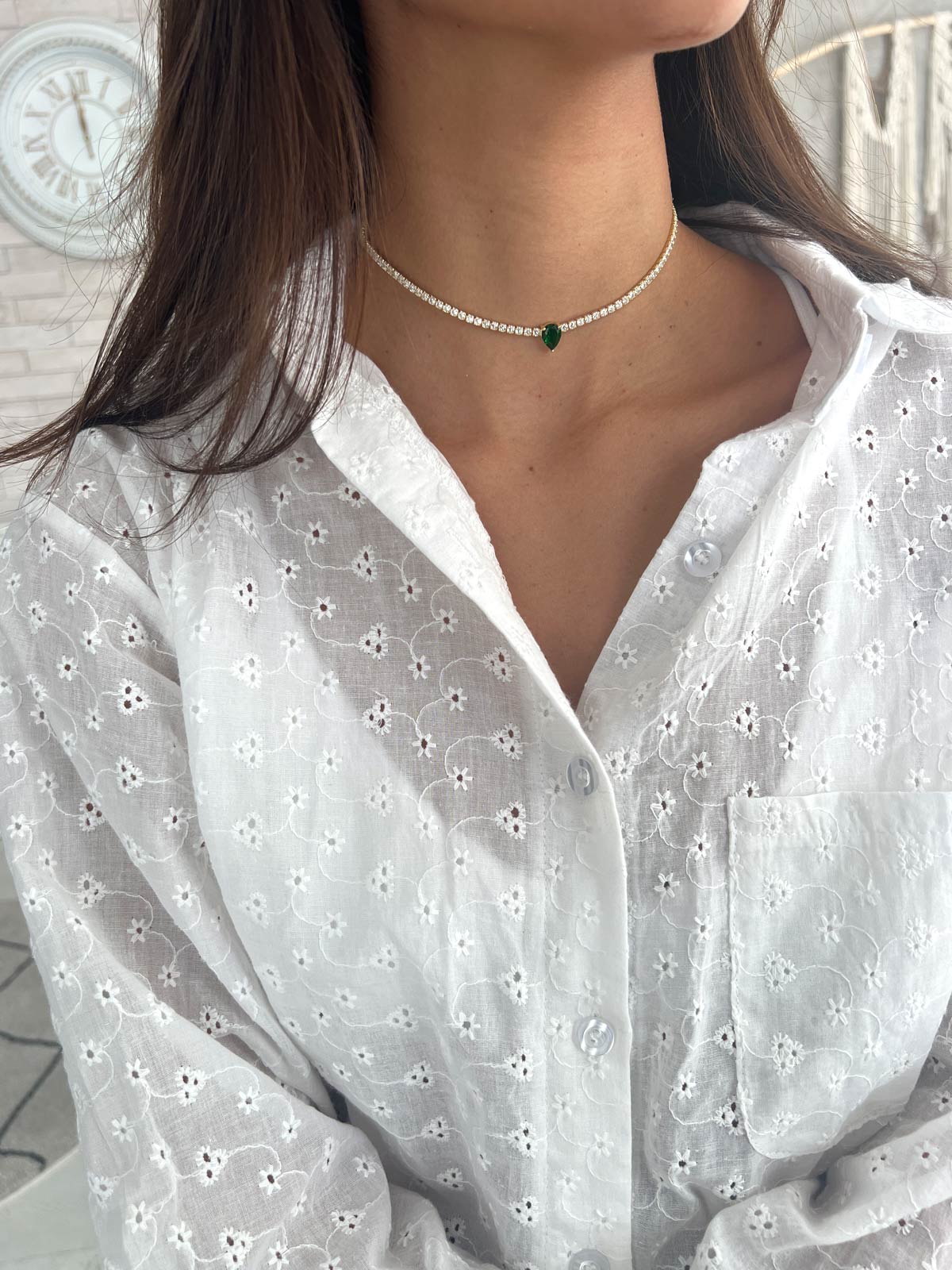 שרשרת צ'וקר טניס סוליטר טיפה ירוקה