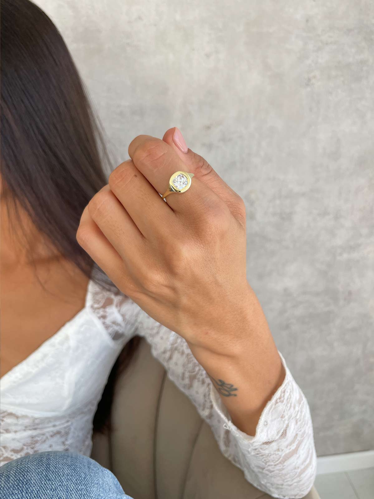 טבעת חותם סוליטר מרובע