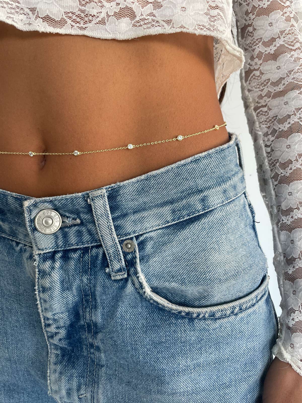 שרשרת סוליטרים עגולים ארוכה + בטן