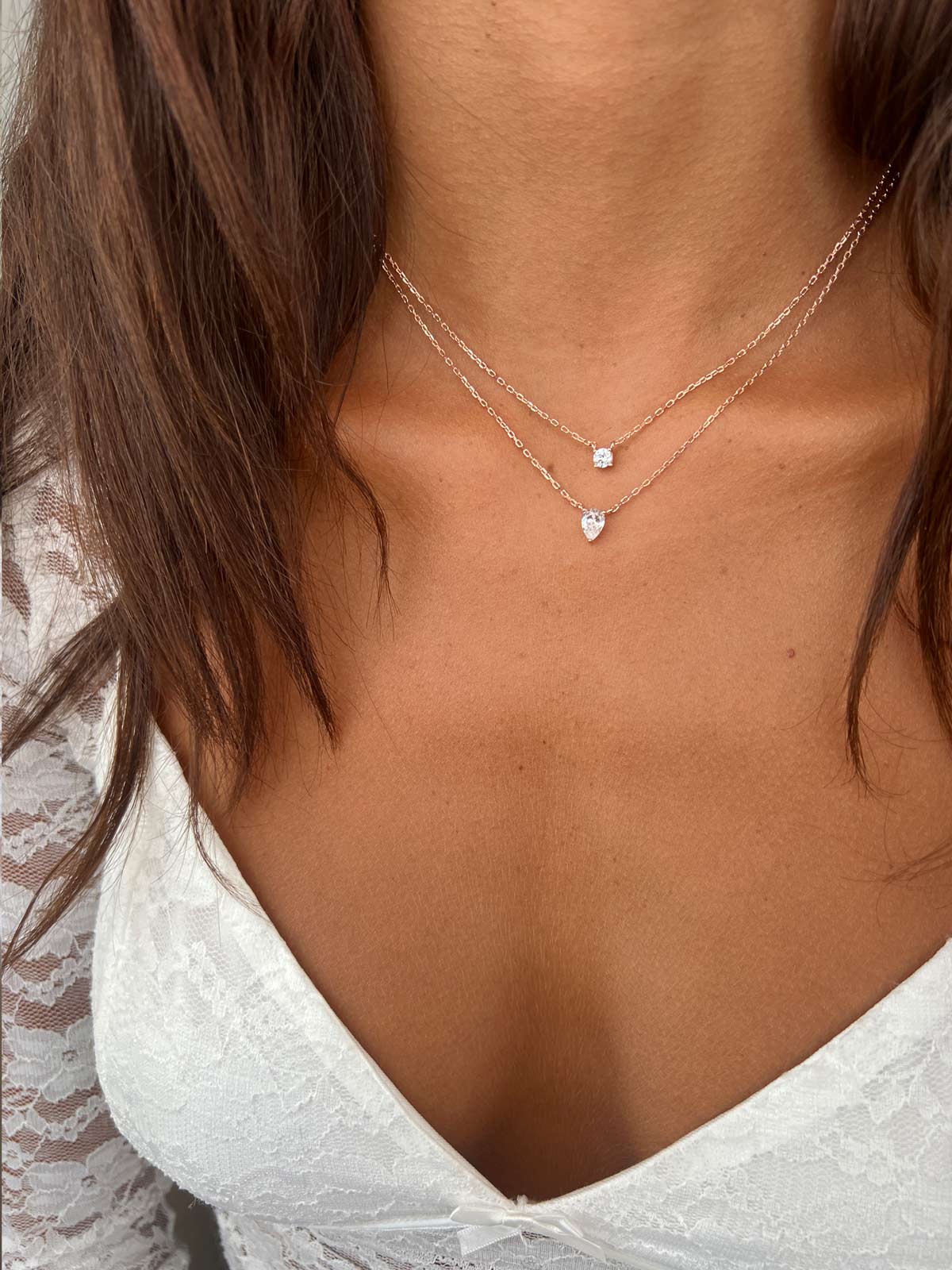 שרשרת כפולה טיפה וסוליטר