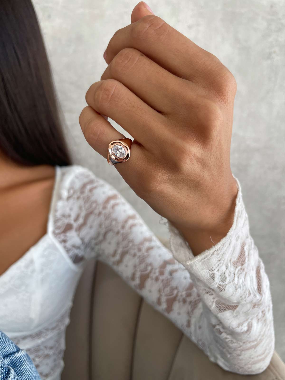 טבעת חותם לזרת סוליטר אליפסה