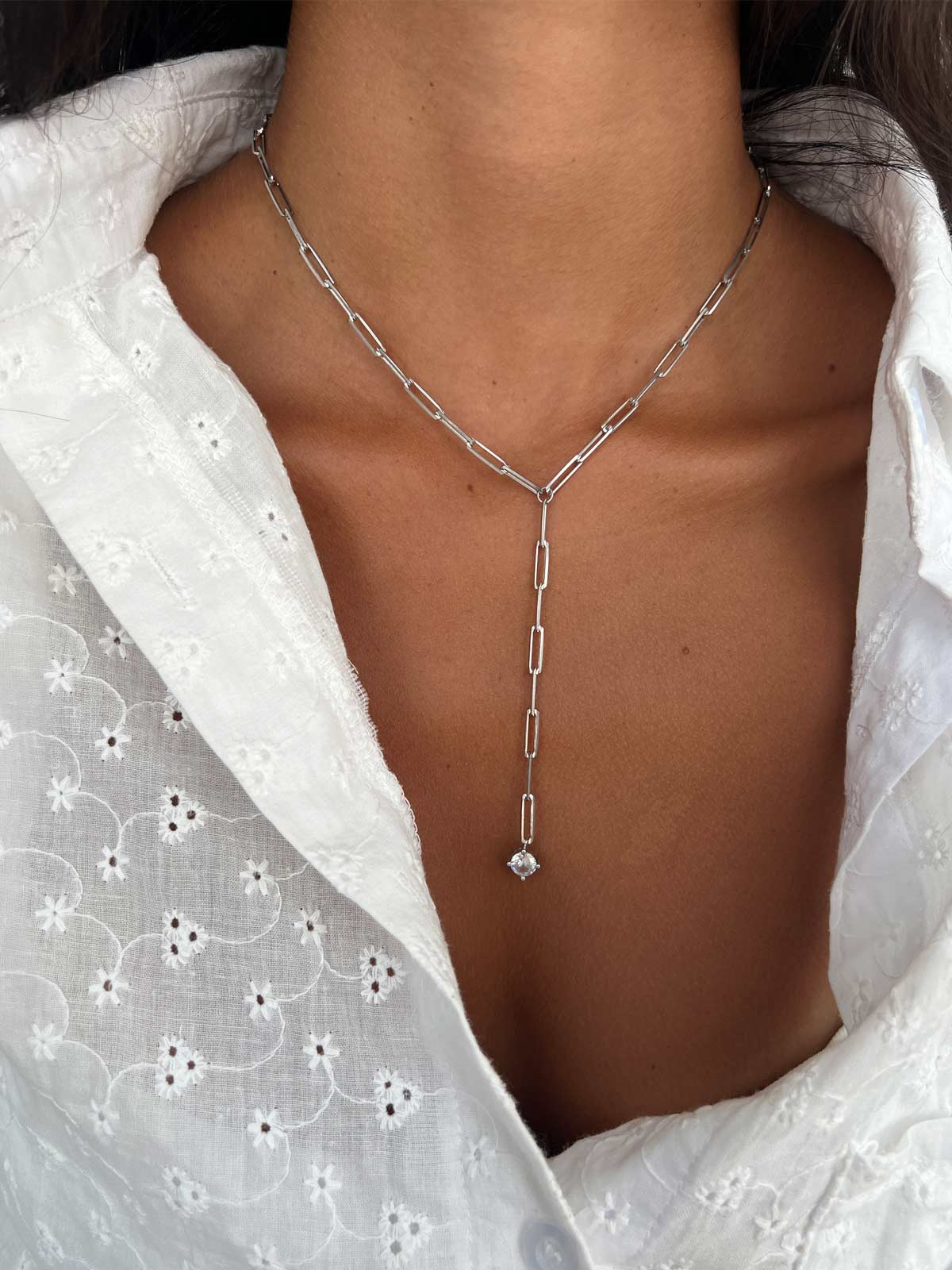 שרשרת עניבה חוליות גדולות וסוליטר