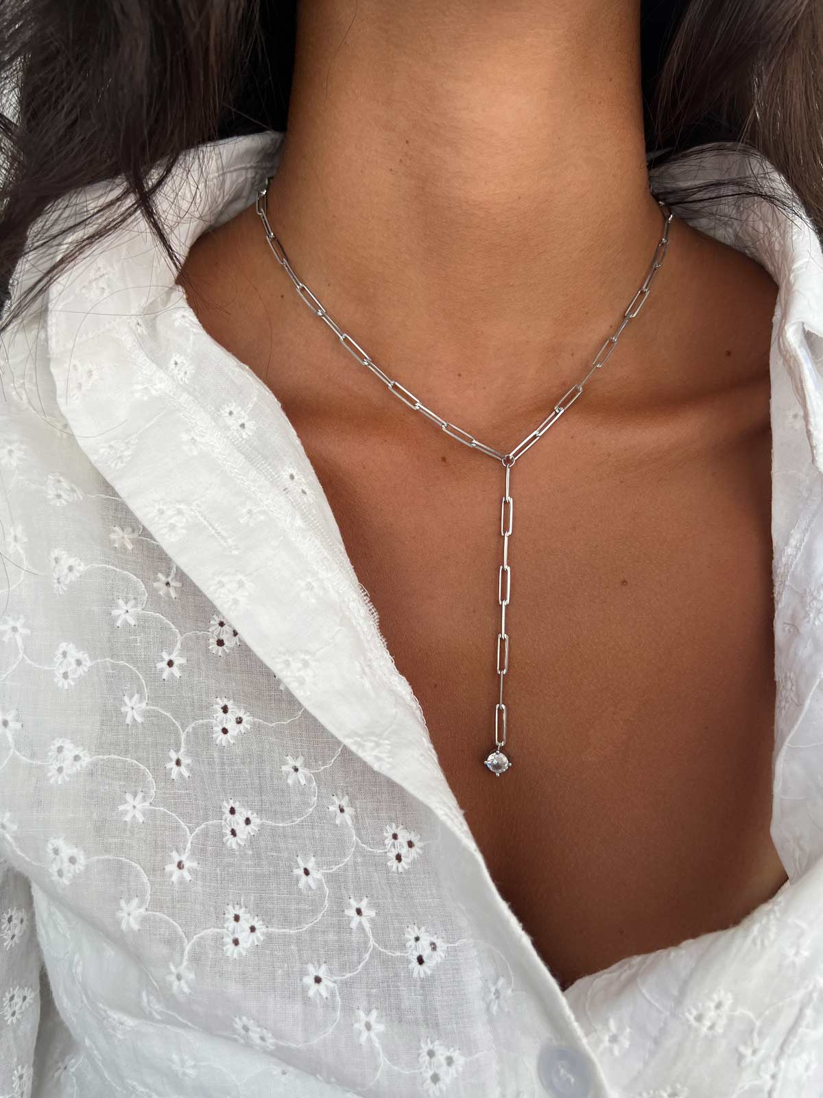 שרשרת עניבה חוליות גדולות וסוליטר