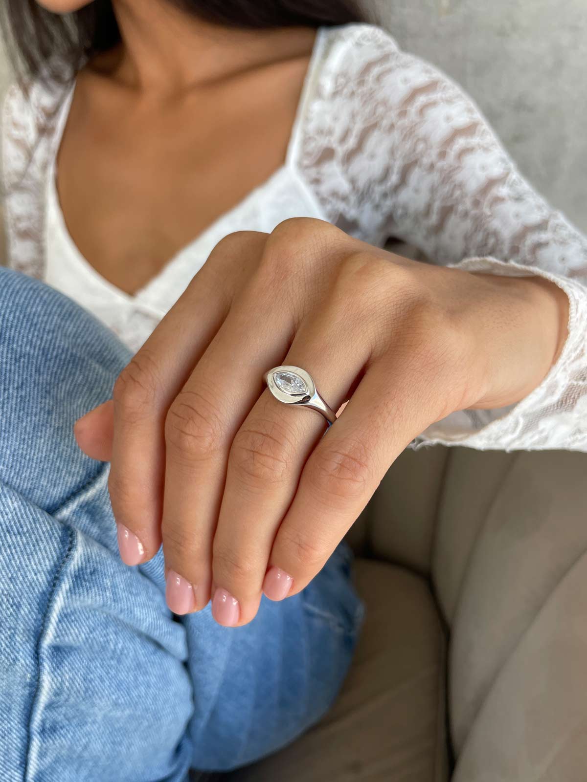 טבעת חותם סוליטר מרקיזה