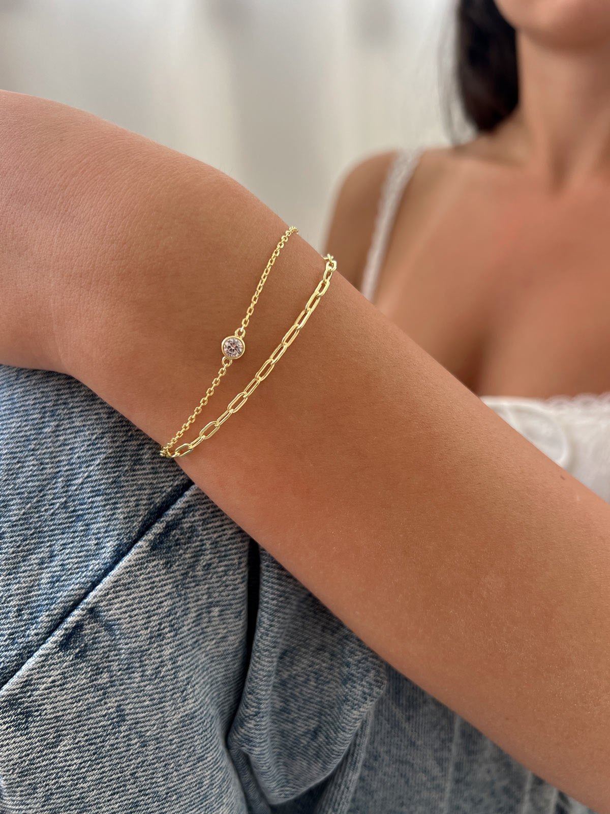 צמיד כפול חוליות וסוליטר עגול