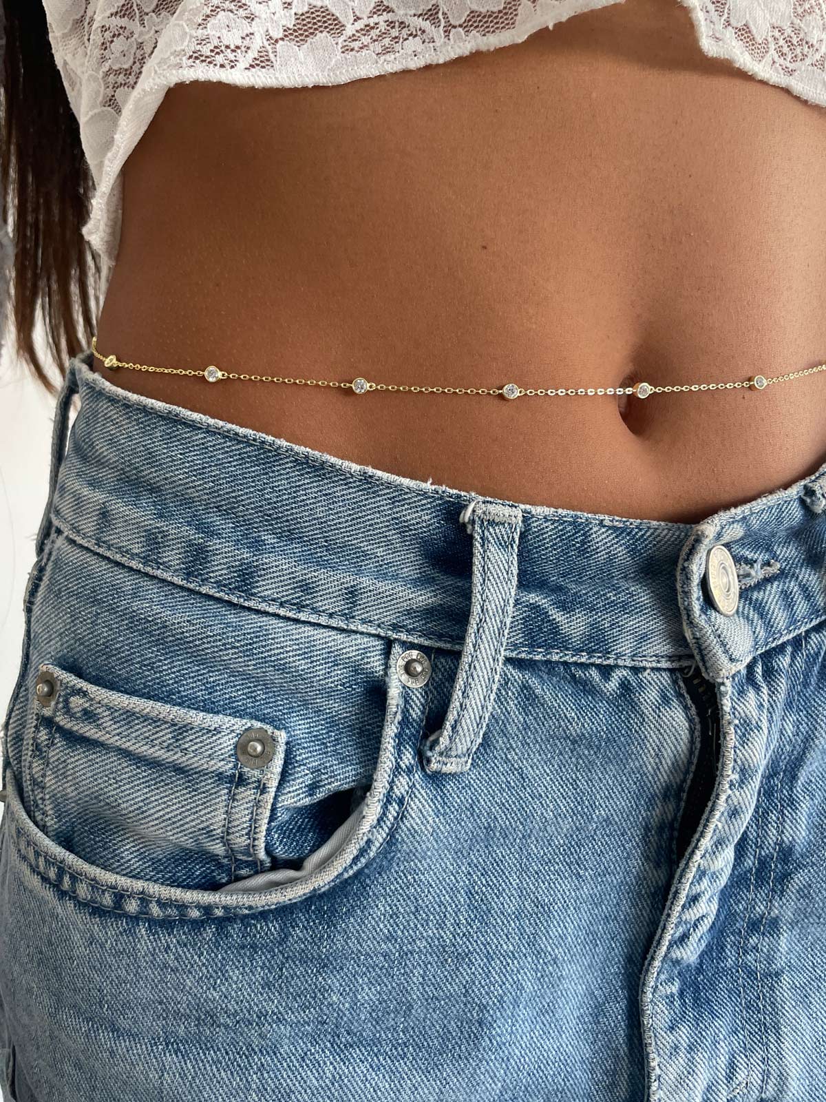 שרשרת סוליטרים עגולים ארוכה + בטן