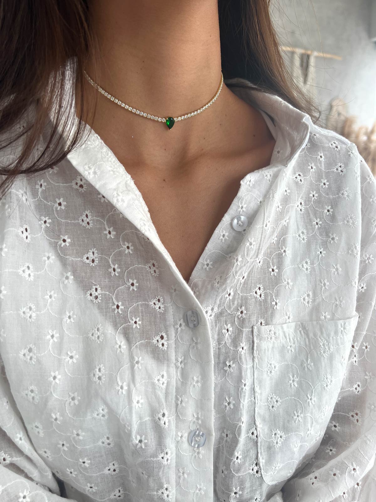 שרשרת צ'וקר טניס סוליטר טיפה ירוקה