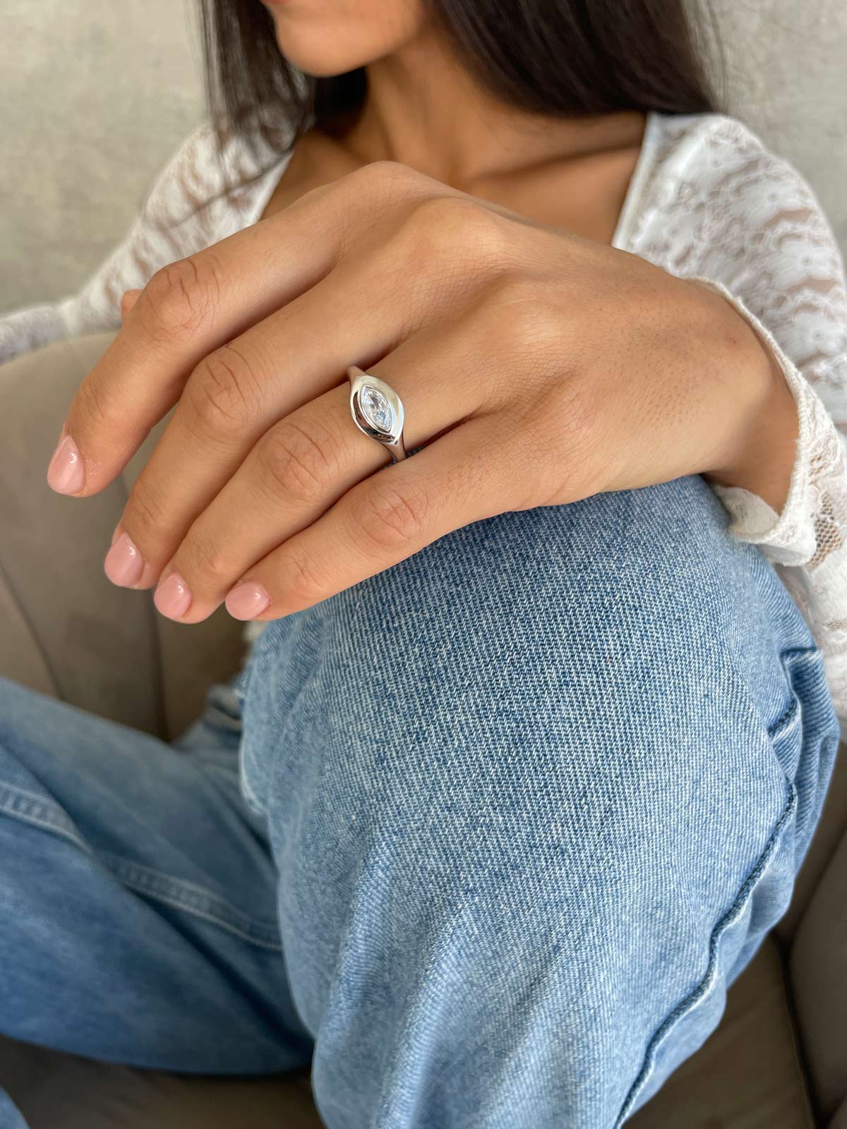 טבעת חותם סוליטר מרקיזה