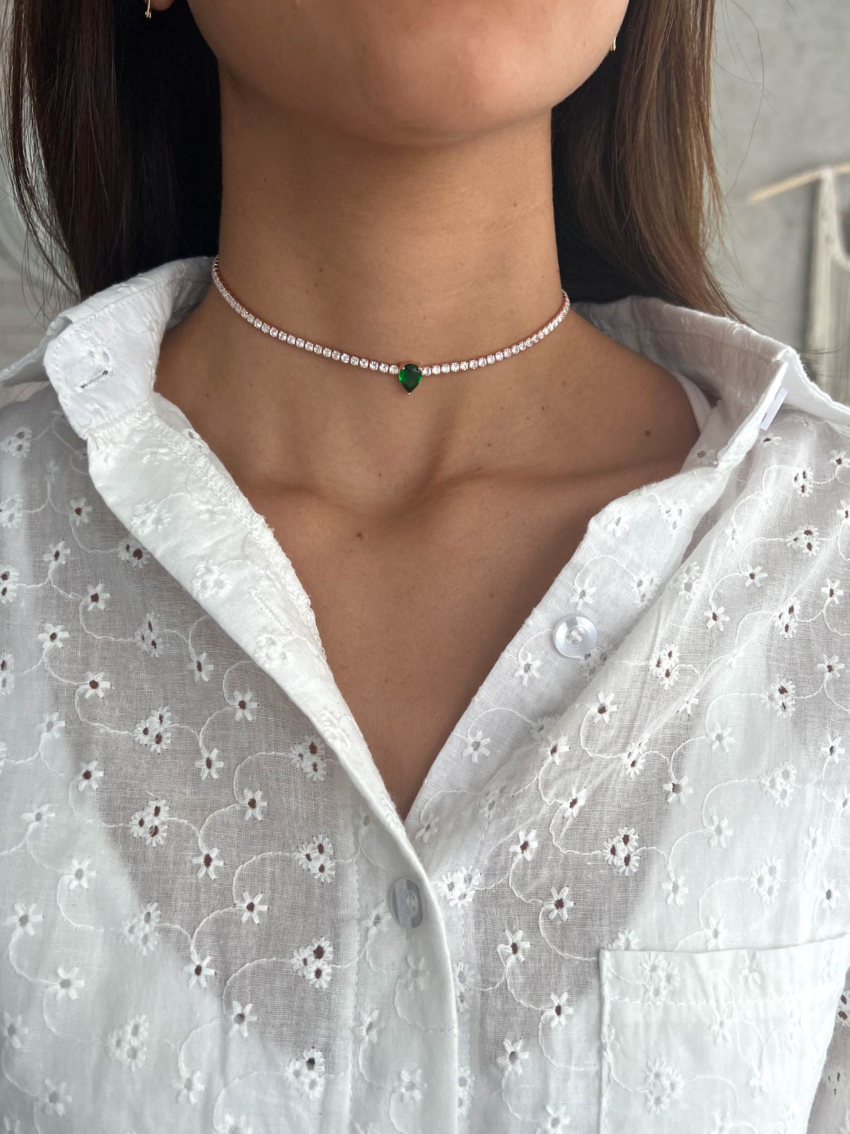 שרשרת צ'וקר טניס סוליטר טיפה ירוקה