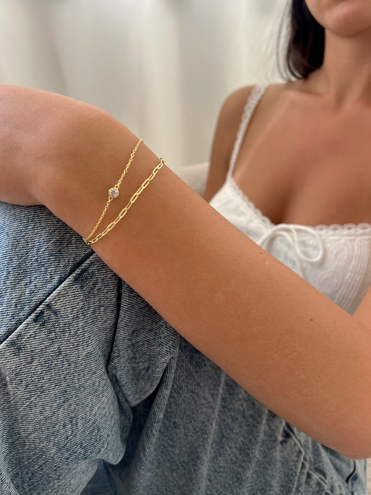 צמיד כפול חוליות וסוליטר עגול