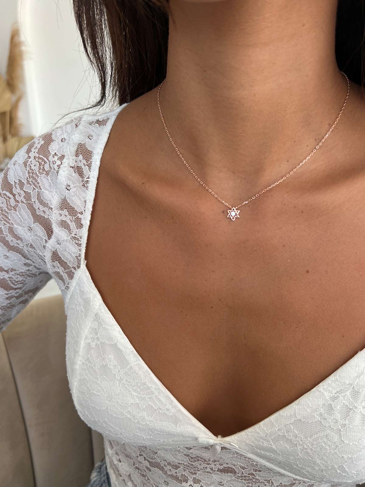 שרשרת צמודה מגן דוד וסוליטר