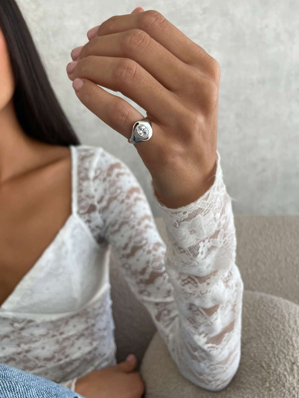 טבעת חותם לזרת סוליטר אליפסה