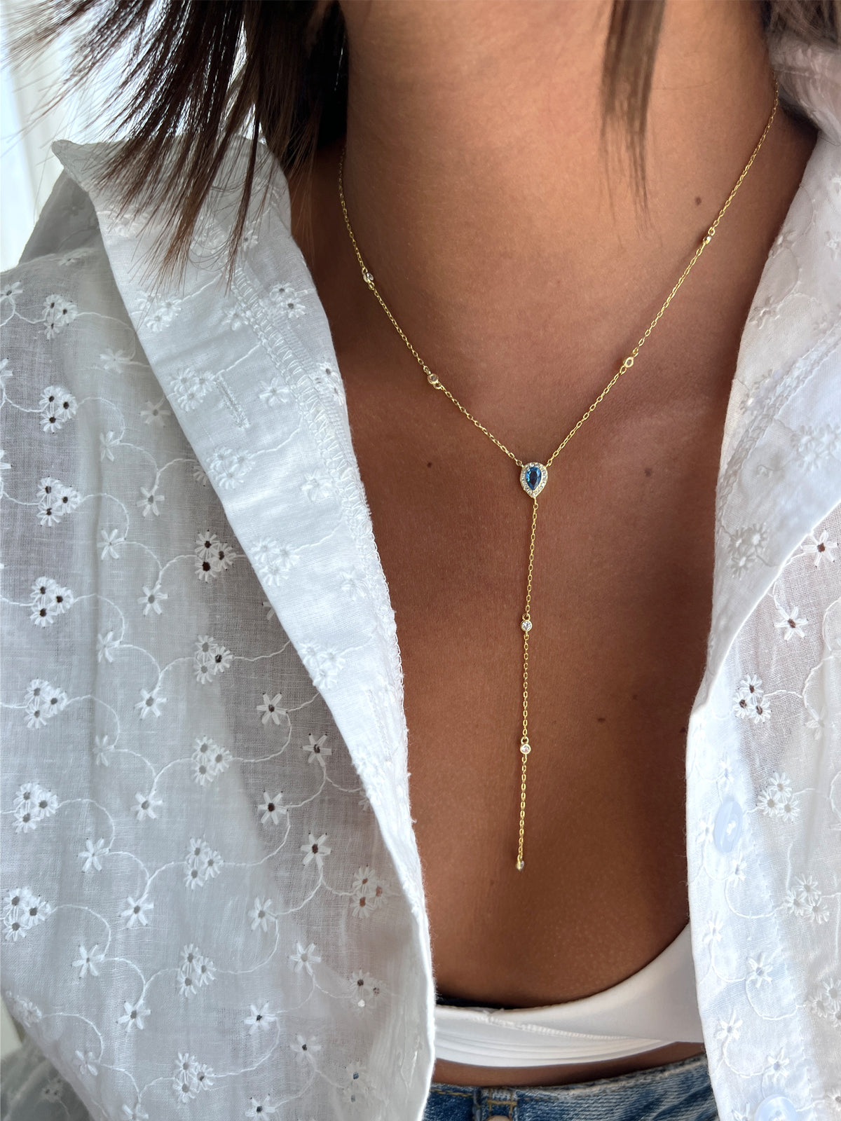 שרשרת עניבה טיפה תכלת