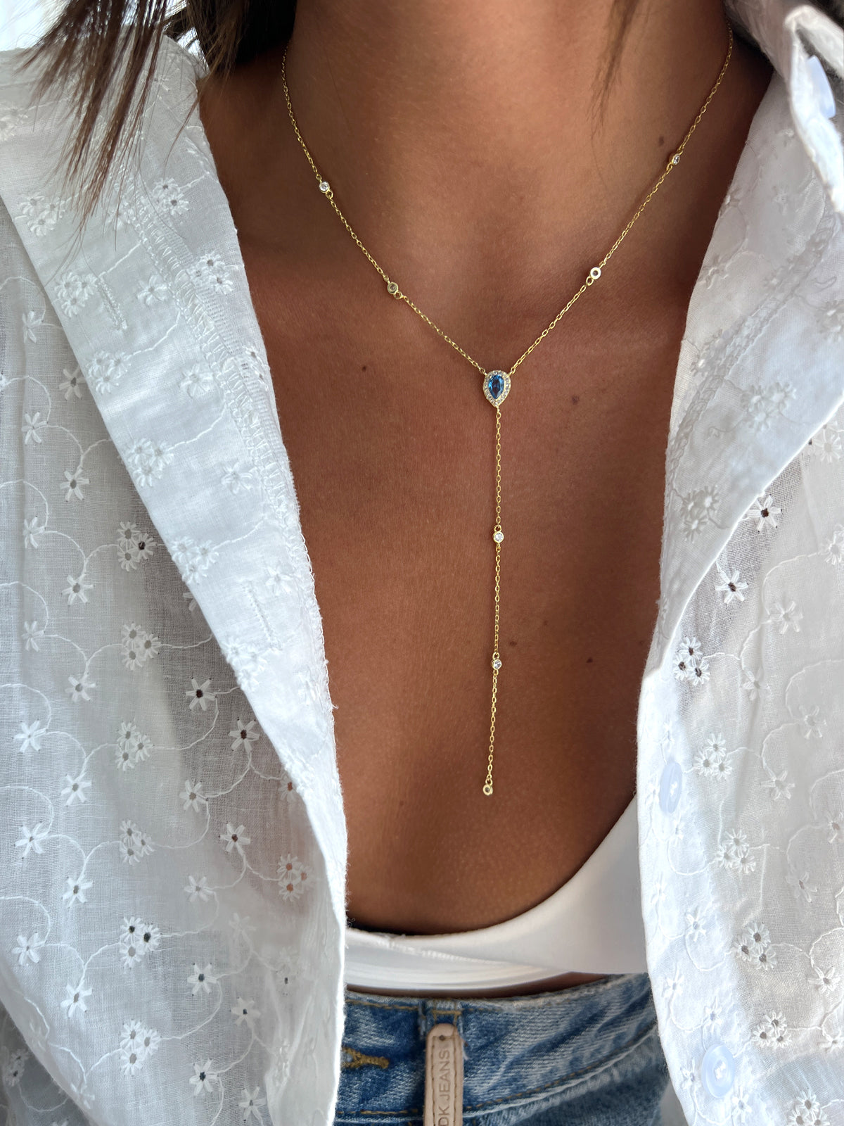 שרשרת עניבה טיפה תכלת