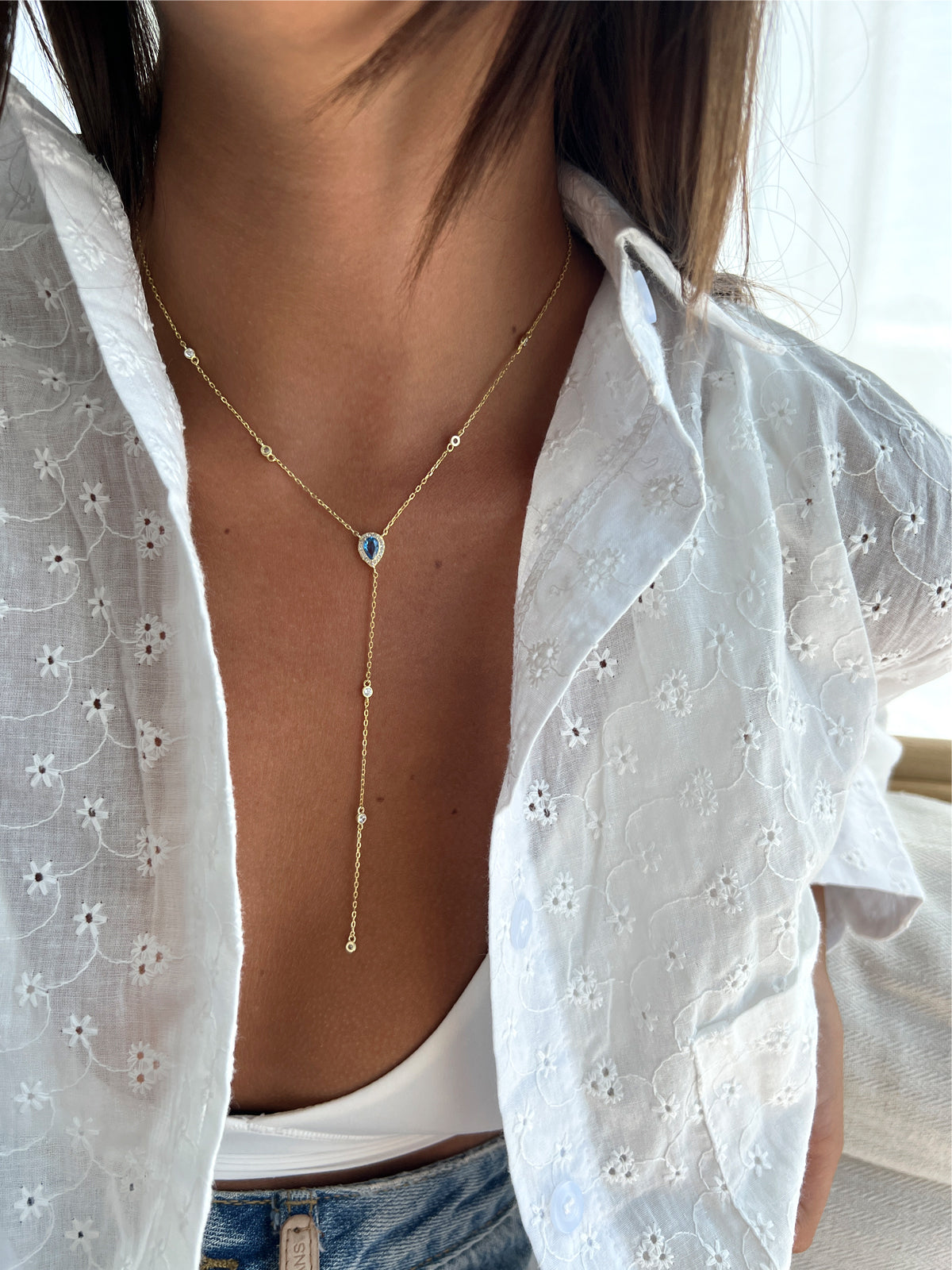 שרשרת עניבה טיפה תכלת