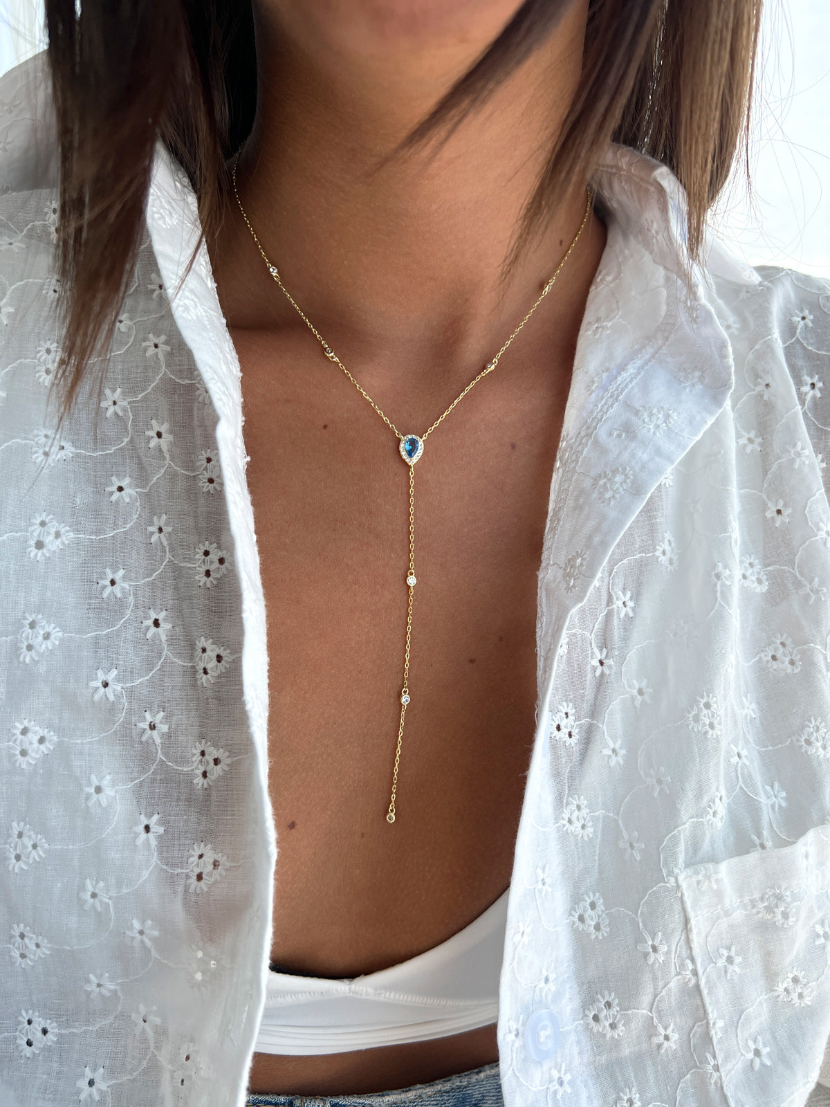 שרשרת עניבה טיפה תכלת