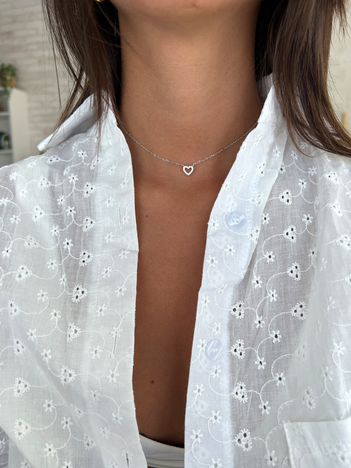 שרשרת צמודה לב משובץ