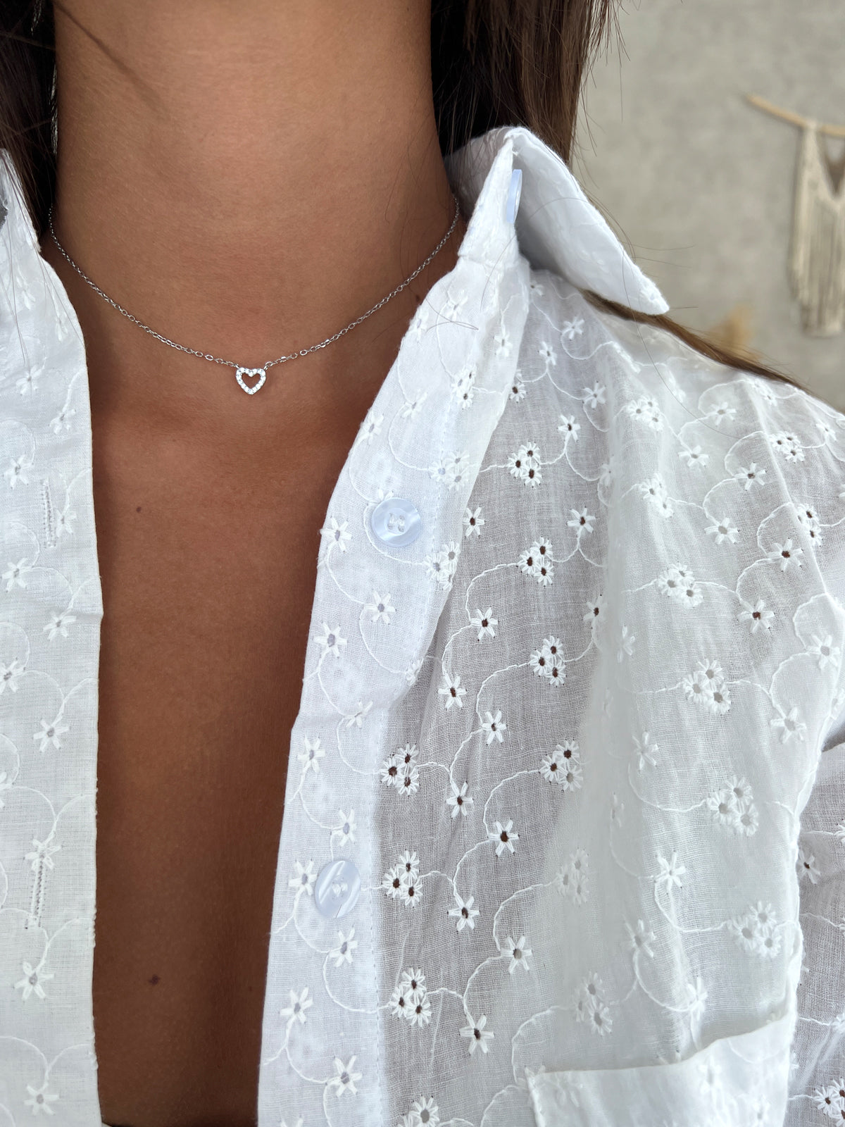 שרשרת צמודה לב משובץ