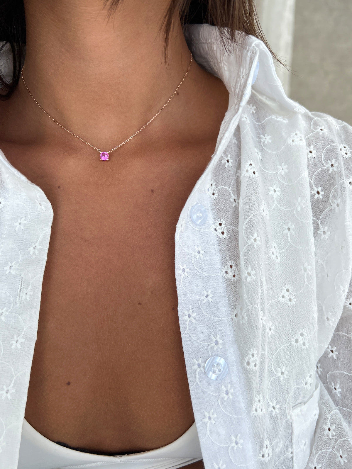 שרשרת צמודה סוליטר ורוד