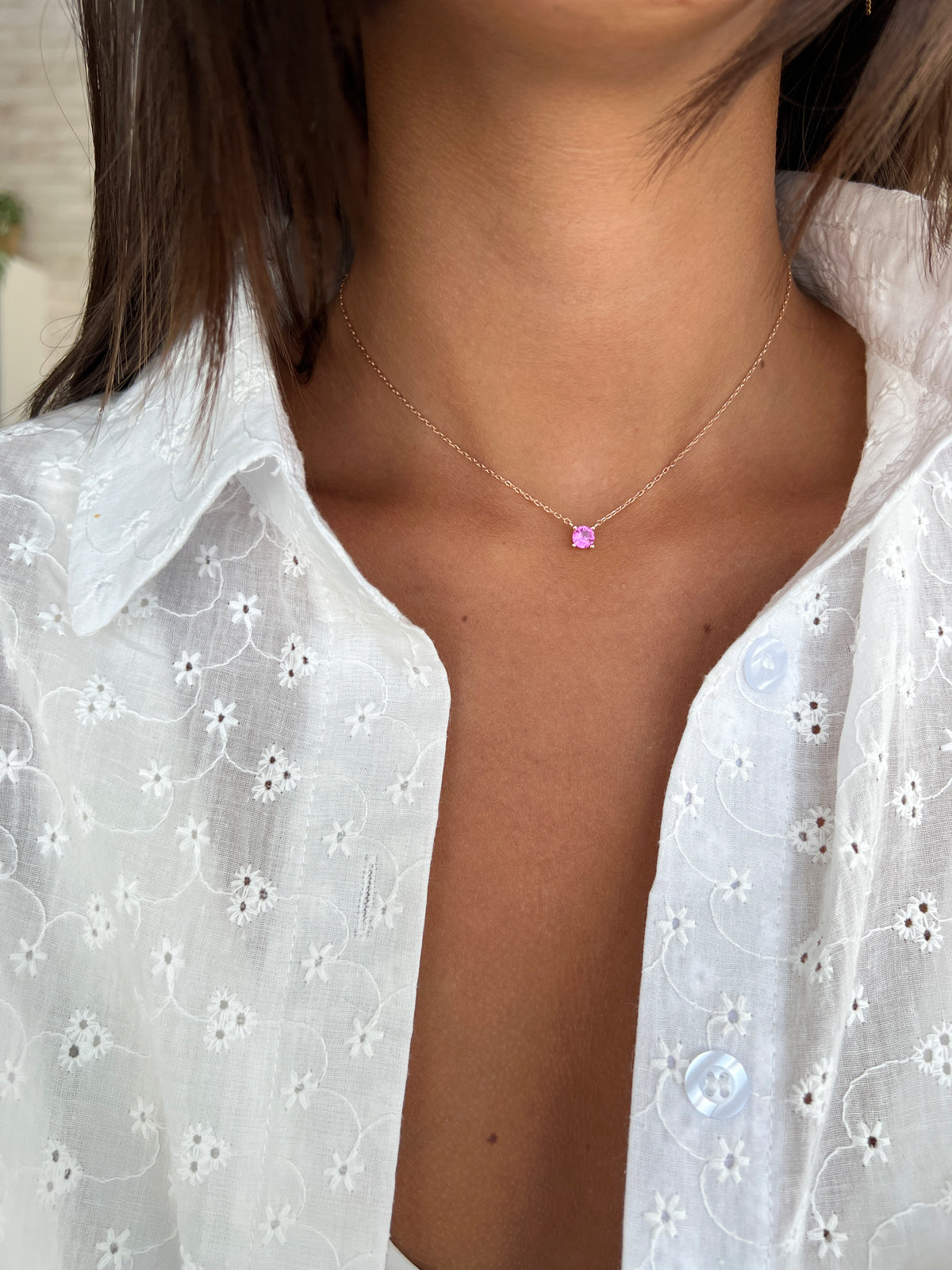 שרשרת צמודה סוליטר ורוד