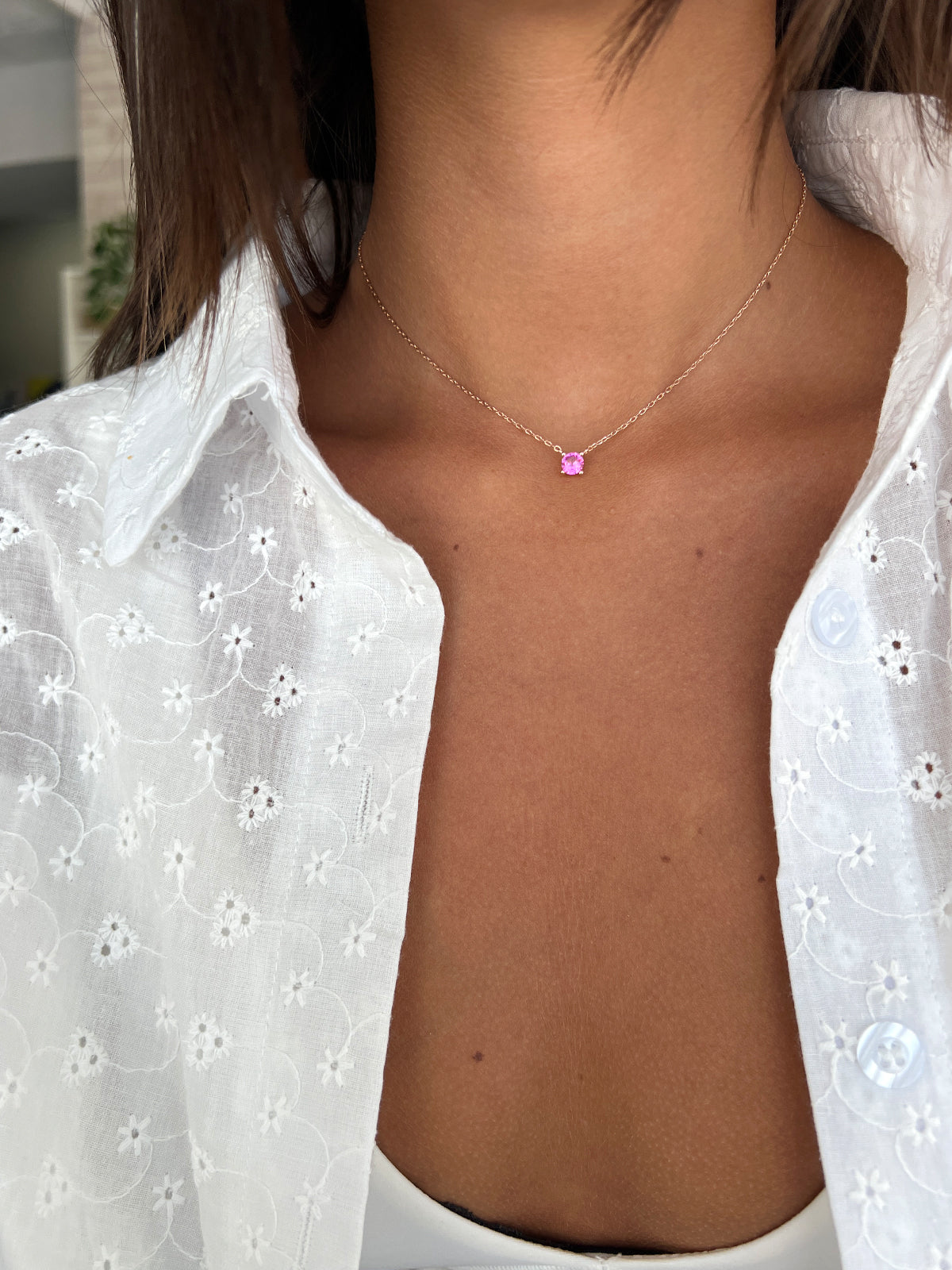 שרשרת צמודה סוליטר ורוד