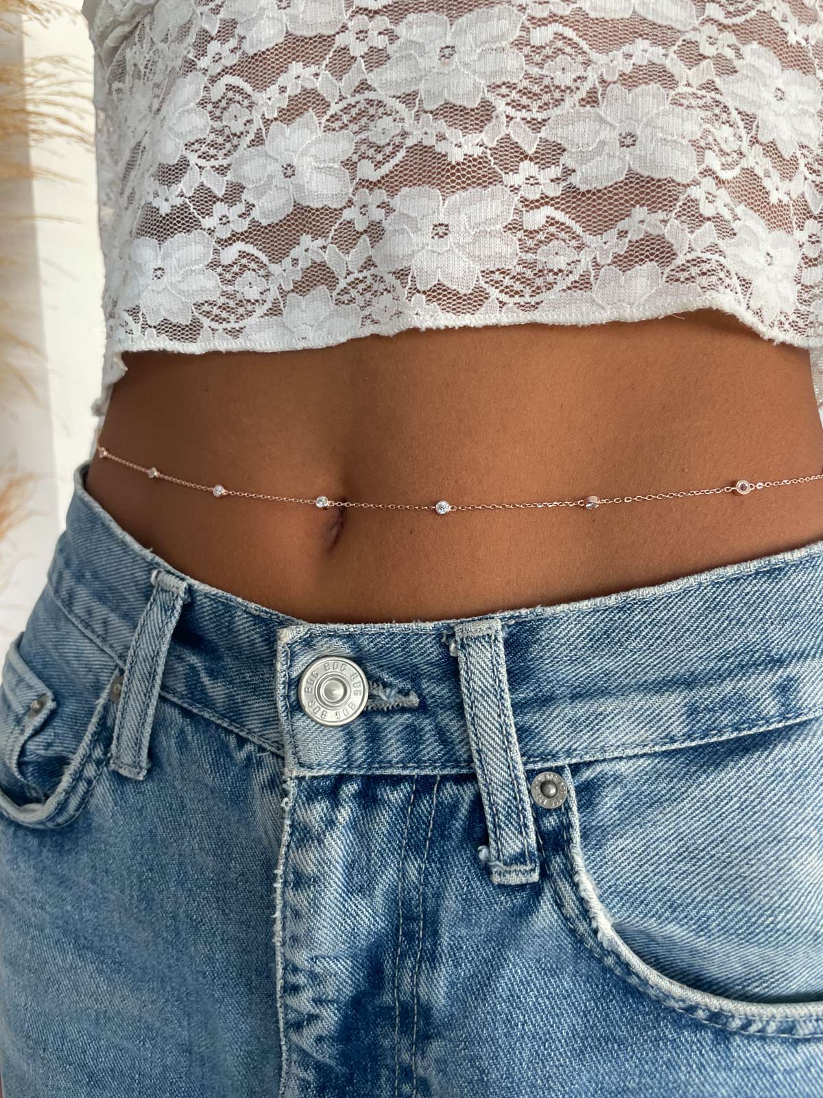 שרשרת סוליטרים עגולים ארוכה + בטן