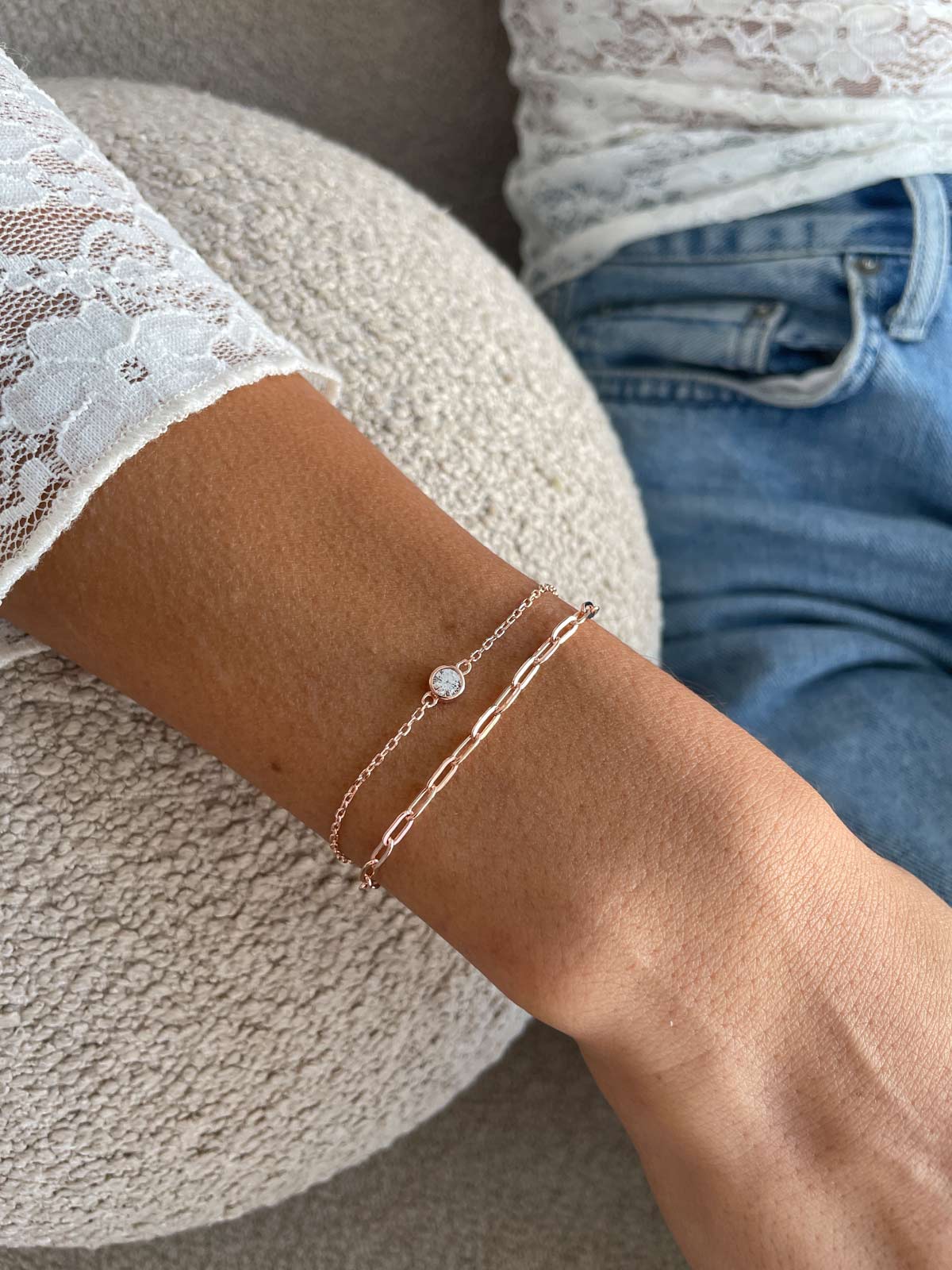 צמיד כפול חוליות וסוליטר עגול