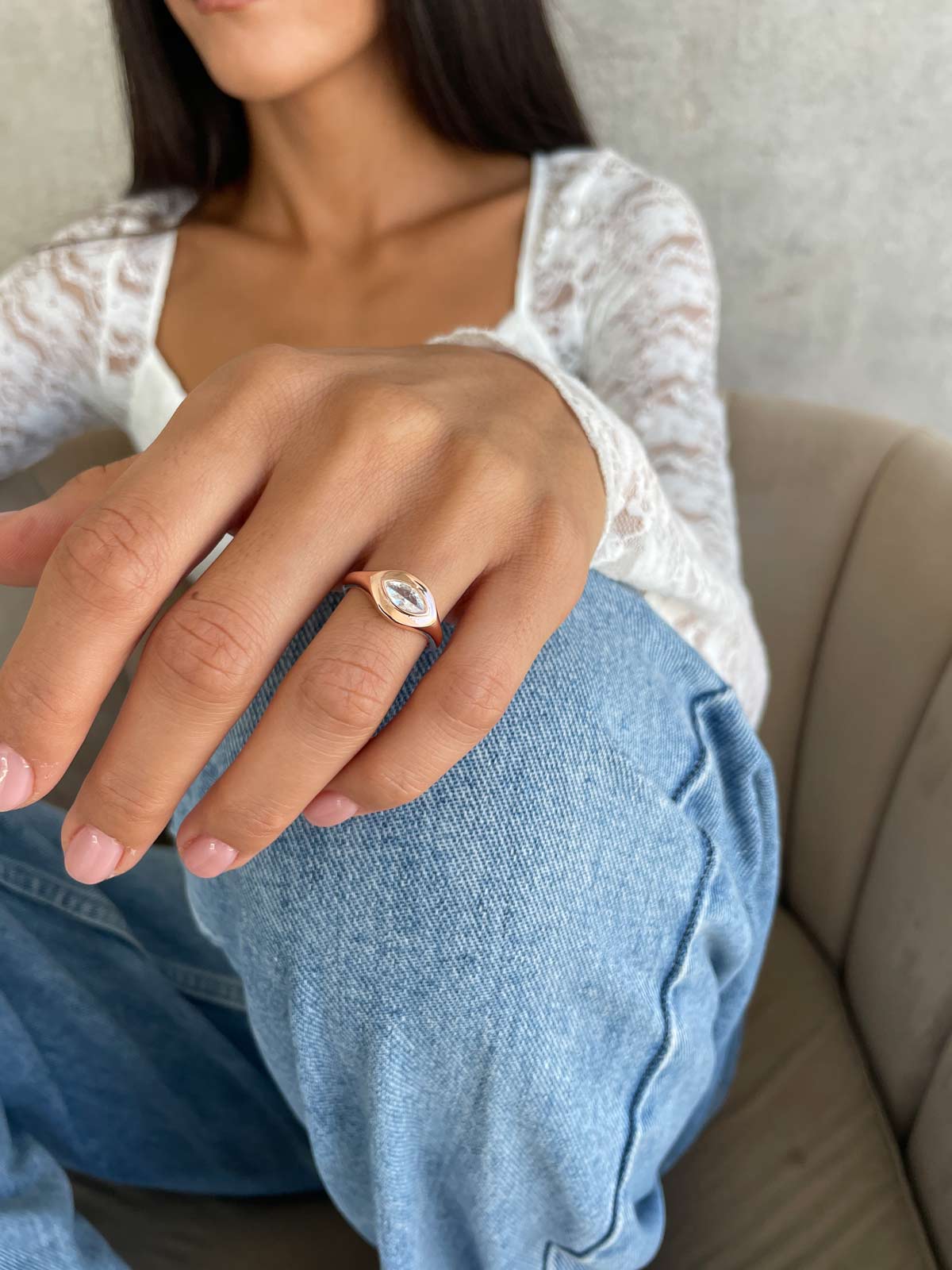 טבעת חותם סוליטר מרקיזה