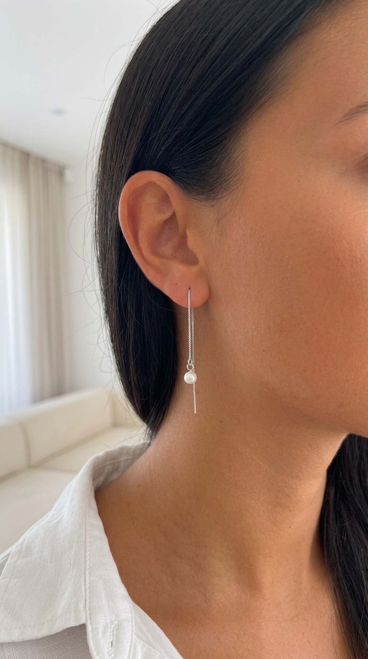 עגילי שרשרת ופנינה