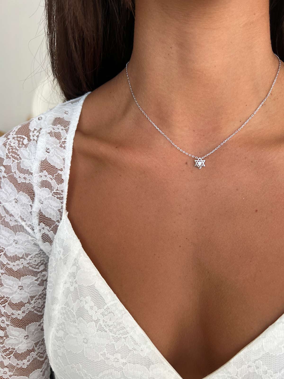 שרשרת צמודה מגן דוד וסוליטר