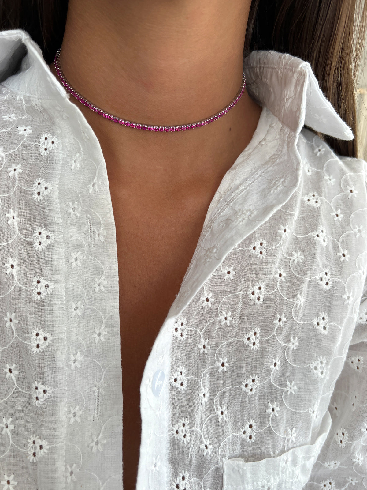 שרשרת צ'וקר טניס ורוד