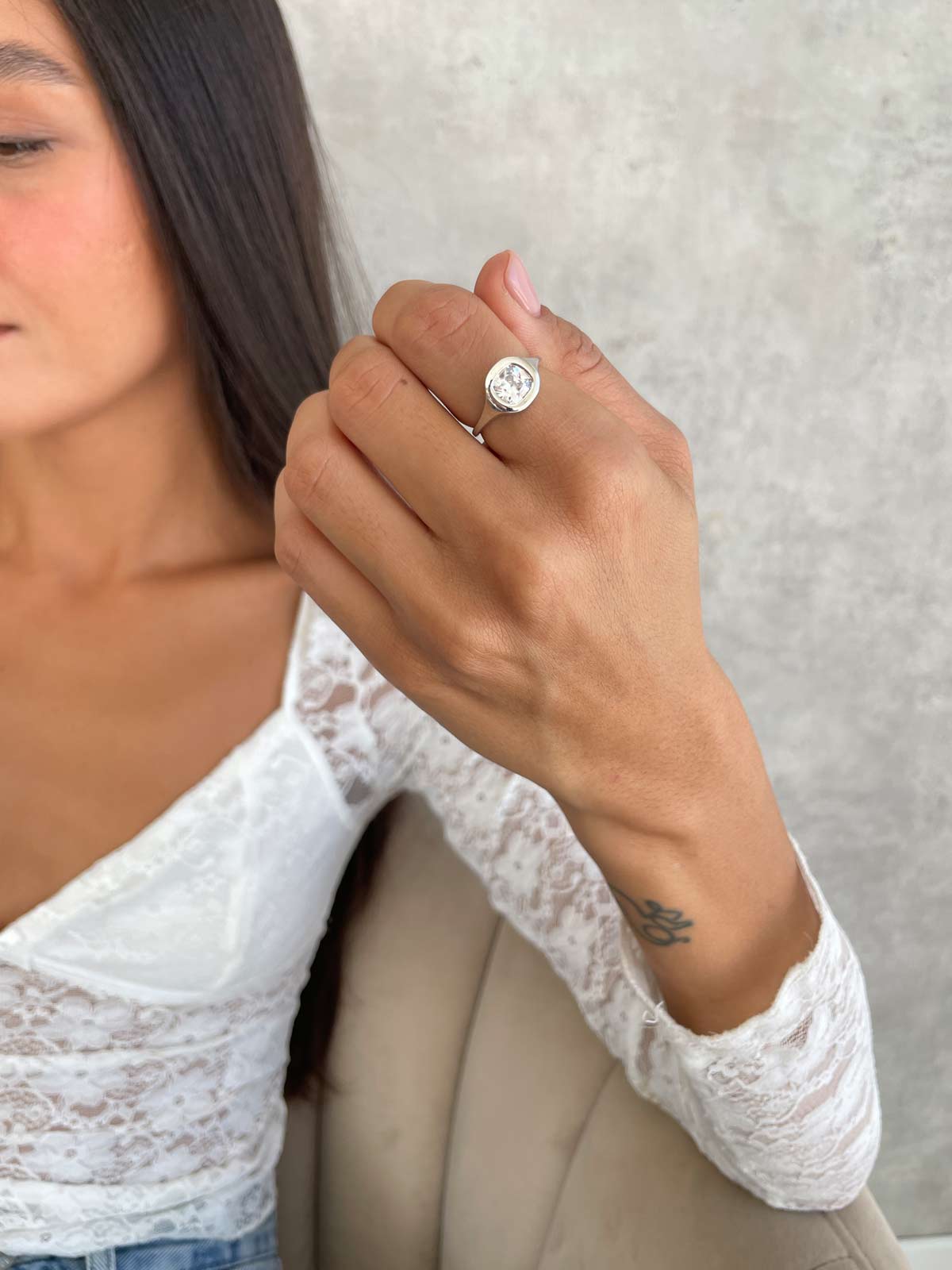 טבעת חותם סוליטר מרובע