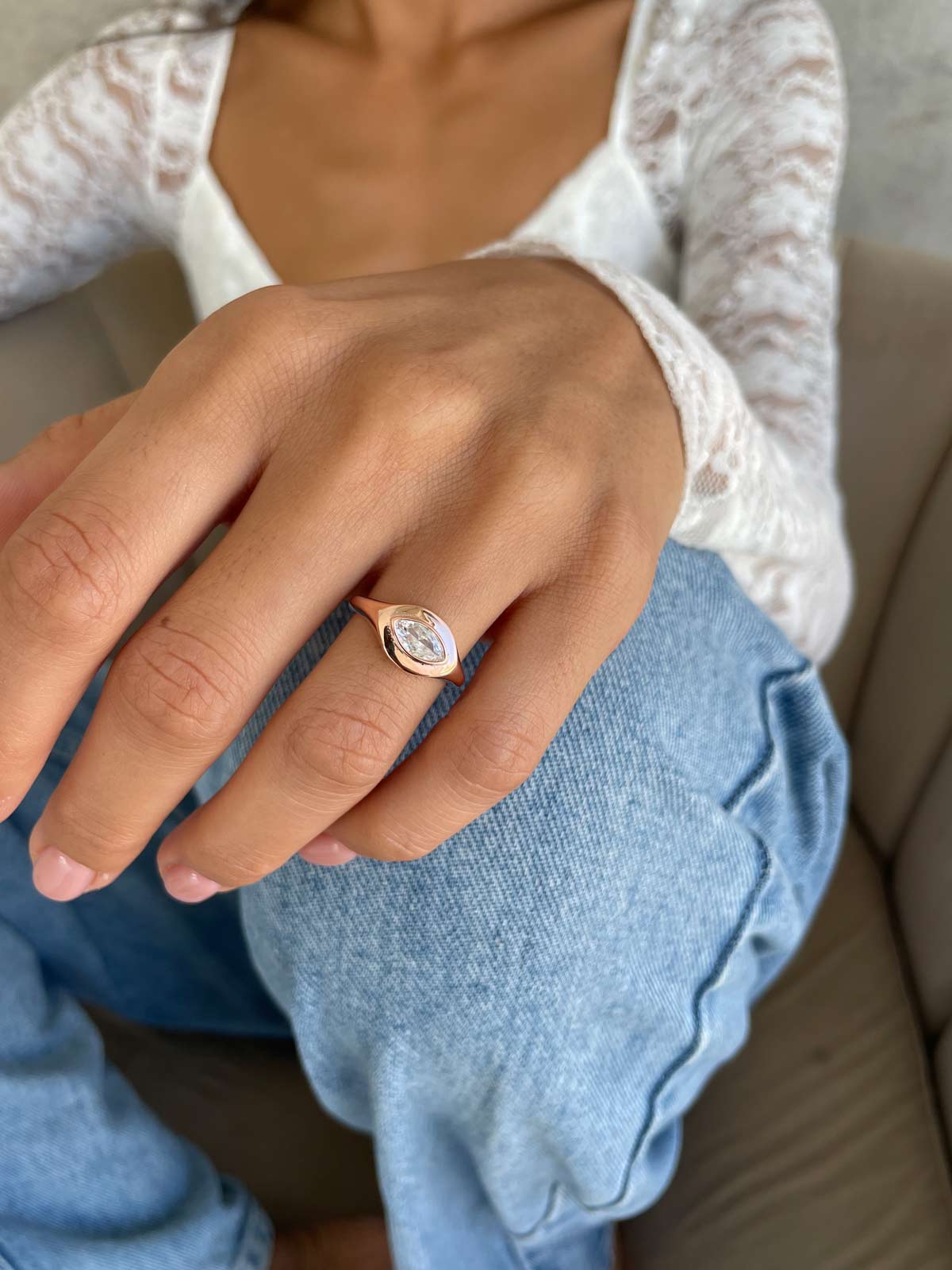 טבעת חותם סוליטר מרקיזה