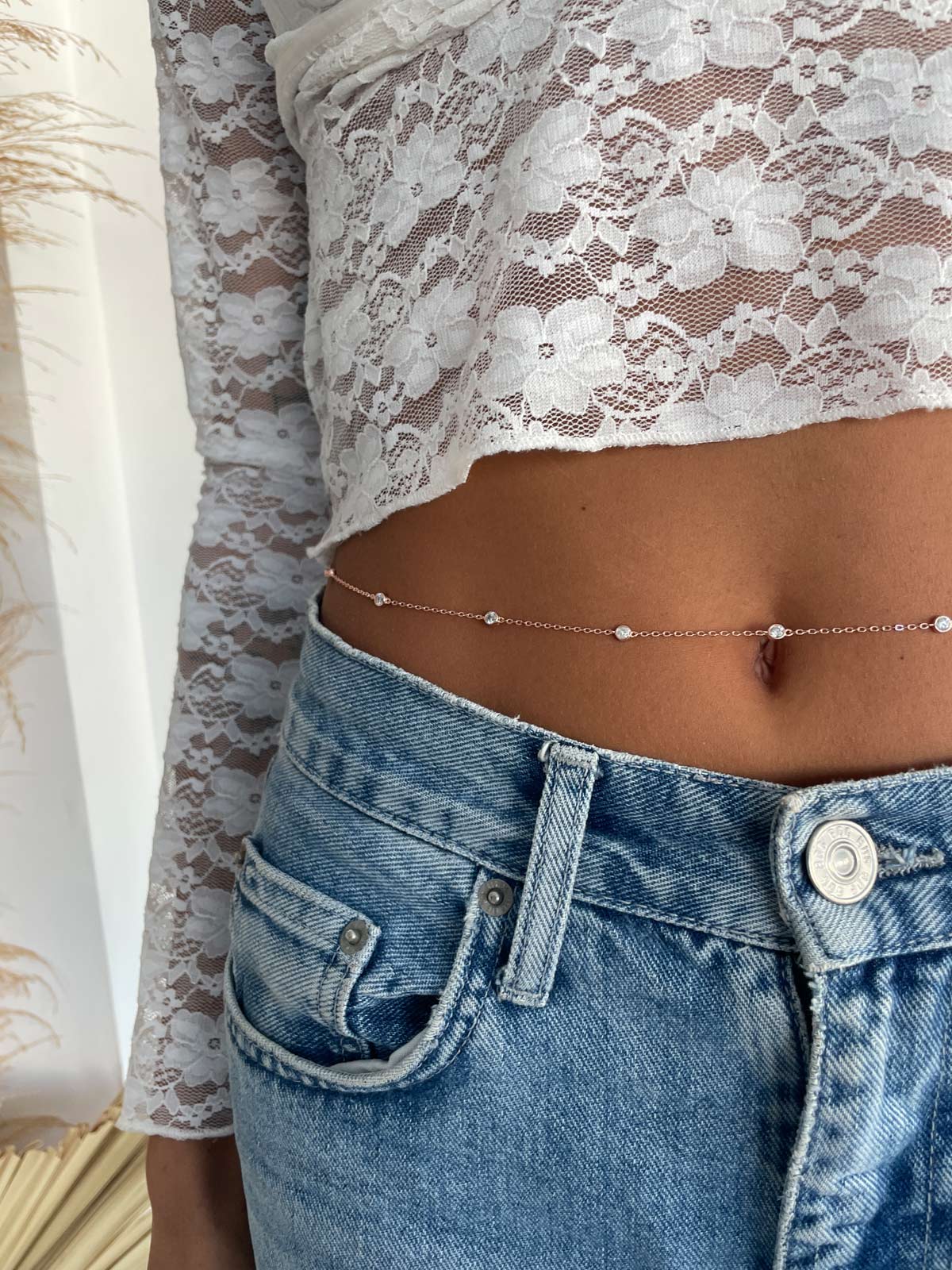 שרשרת סוליטרים עגולים ארוכה + בטן